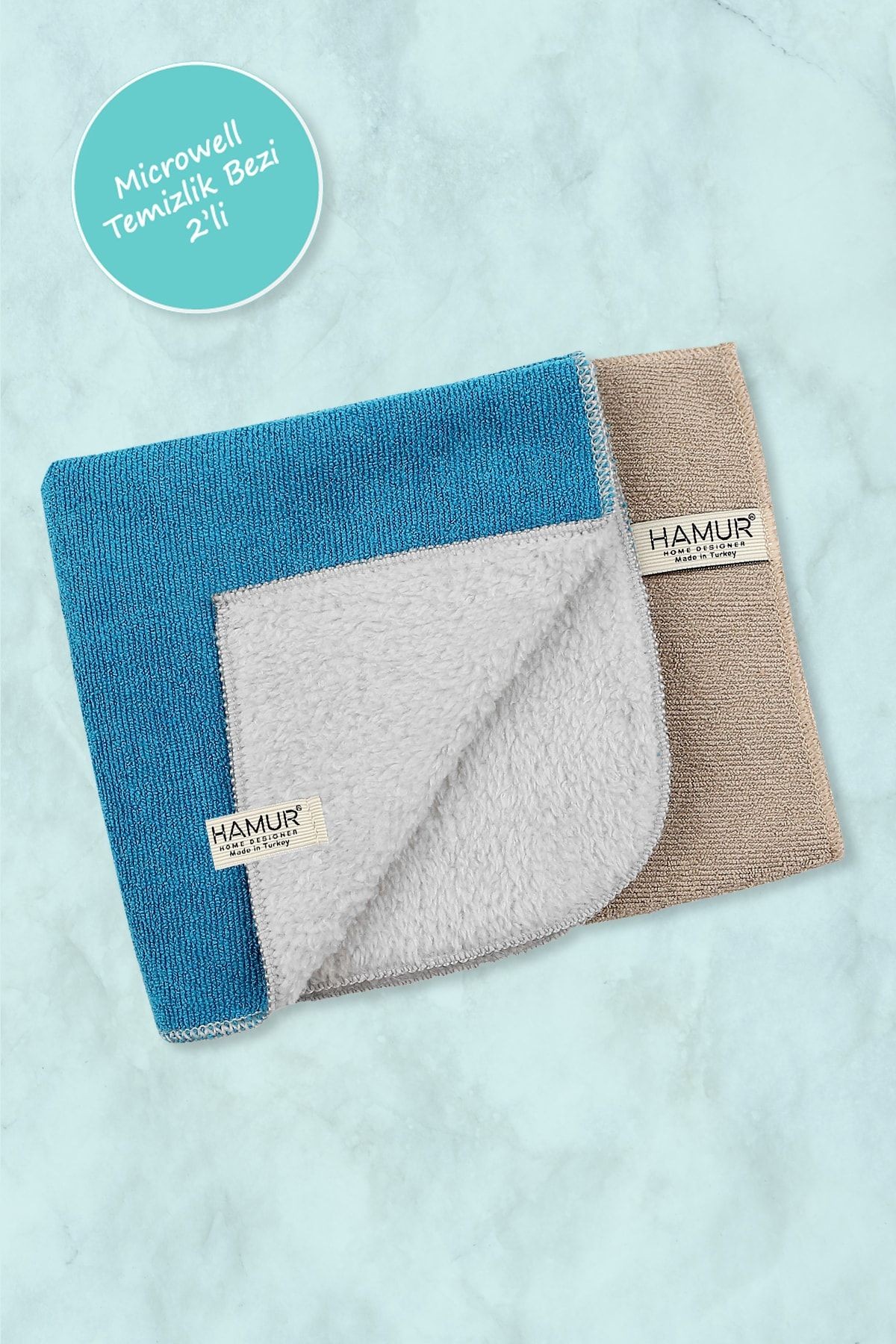 Microwell 2 Li Mikrofiber Temizlik Bezi Bej-petrol