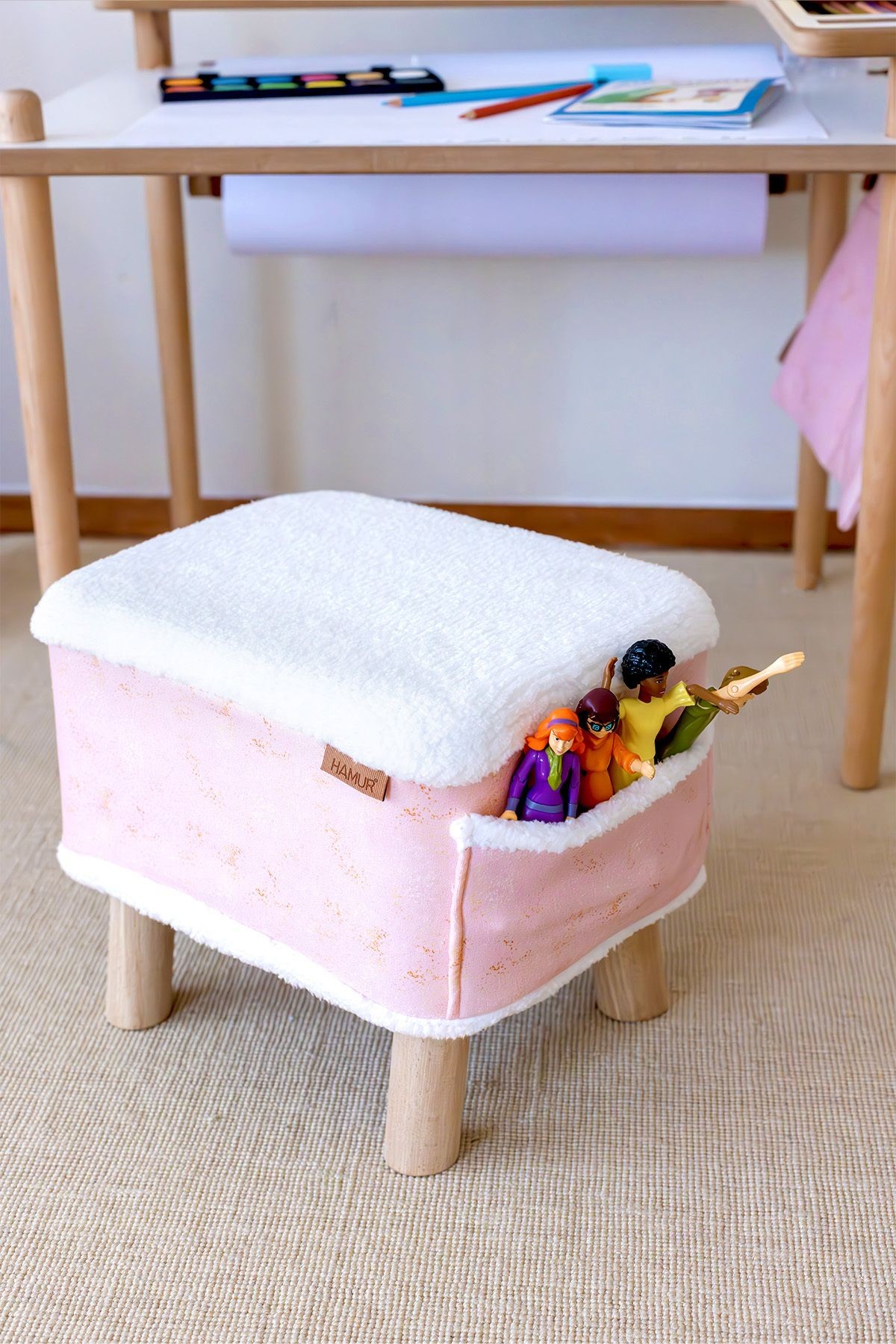 Dekoratif Puf/Tabure Cepli Kids Solid P.Pembe