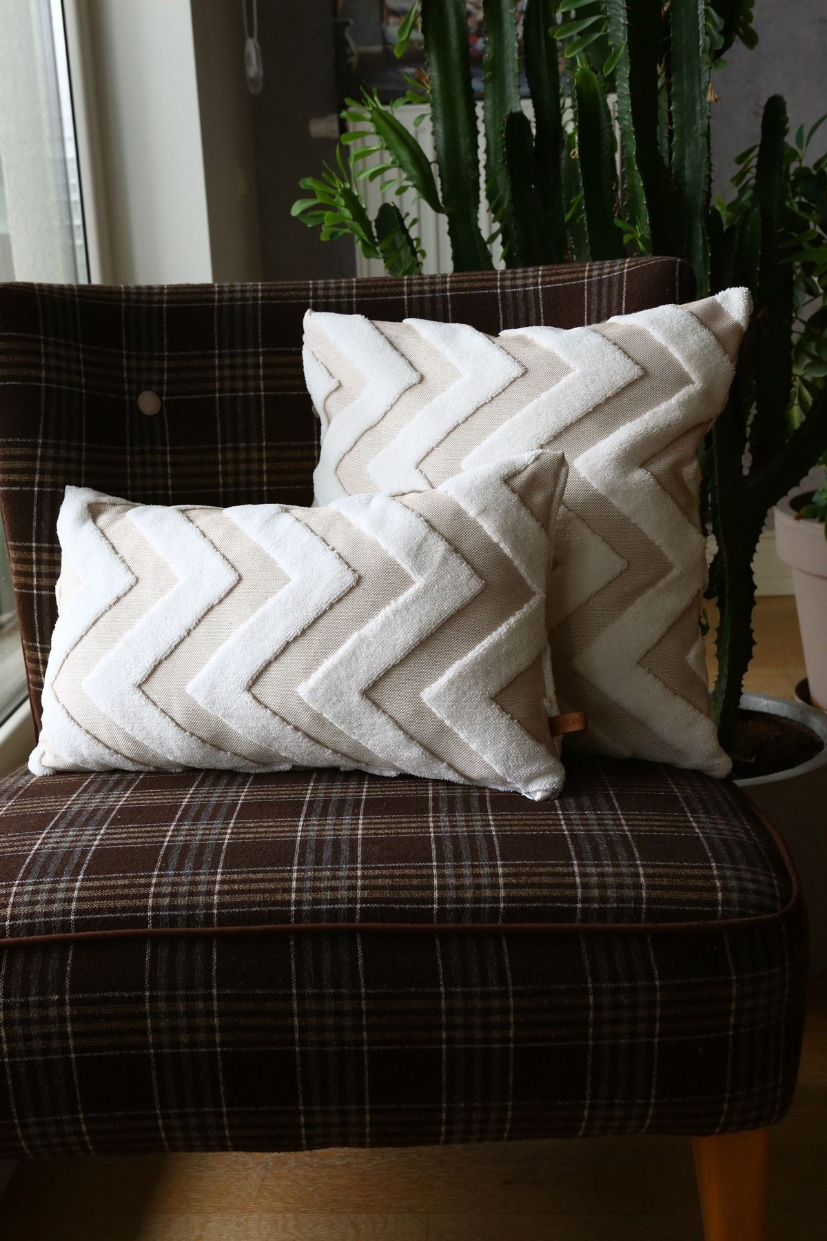 Bohem Punch Kırlent Kırlent Kılıfı Line Bej - 43x43 cm