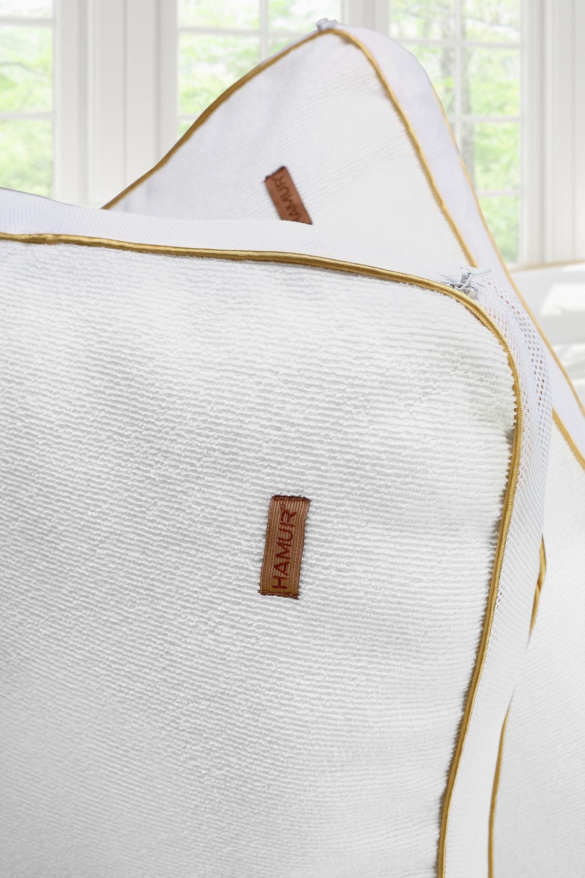 Fermuarlı 2 Adet Yastık Koruyucu Alez Mikrofiber 2 Li Klimalı Kılıf Gold Biyeli