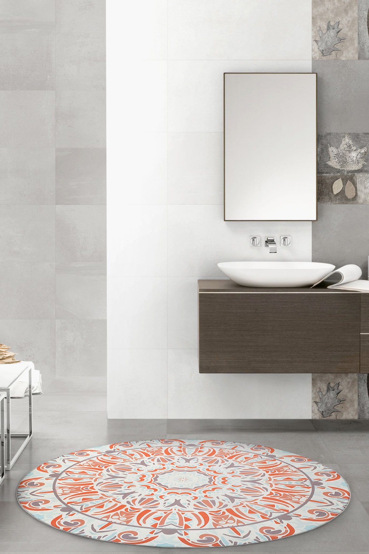 Flowers Yuvarlak Halı 125x125 Cm Dekoratif Banyo Paspası