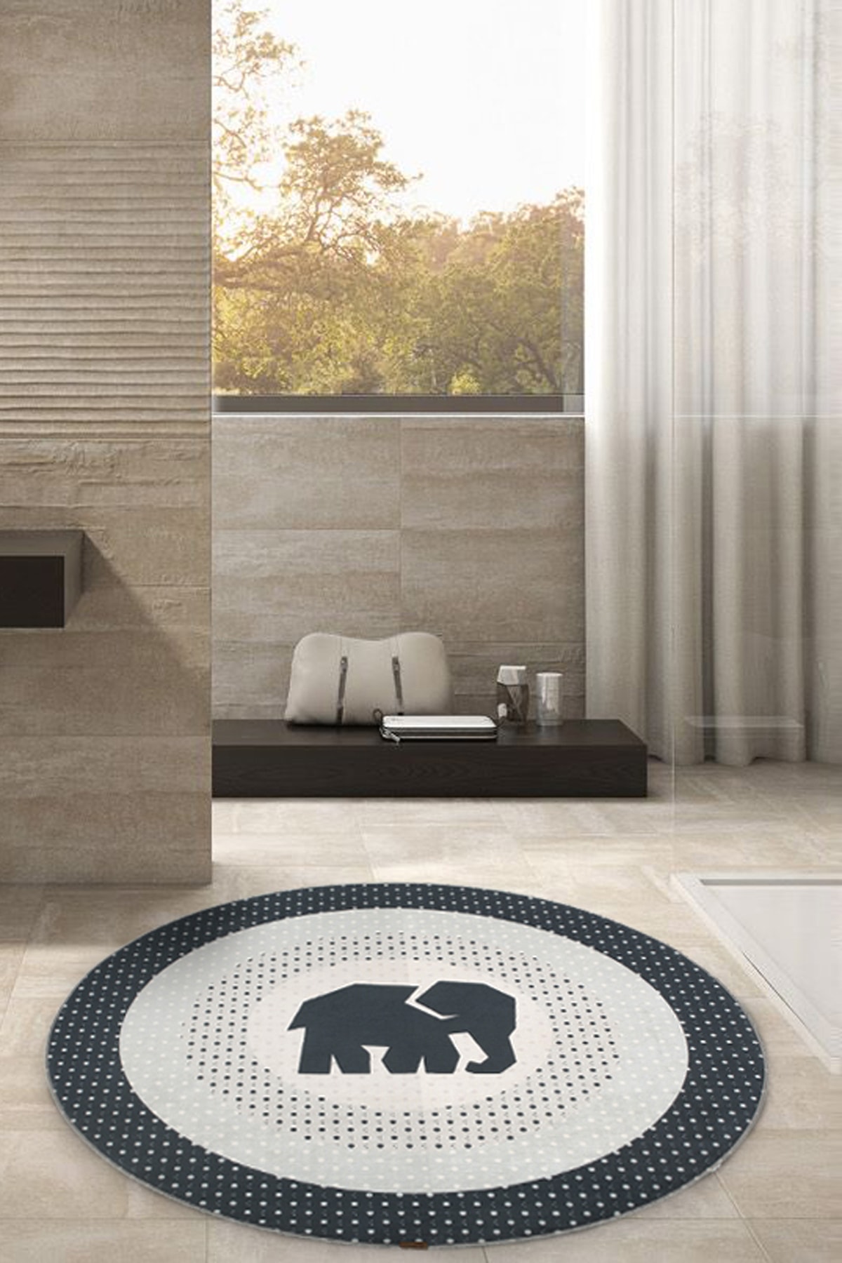 Elephant Yuvarlak Halı 125x125 Cm Dekoratif Banyo Paspası