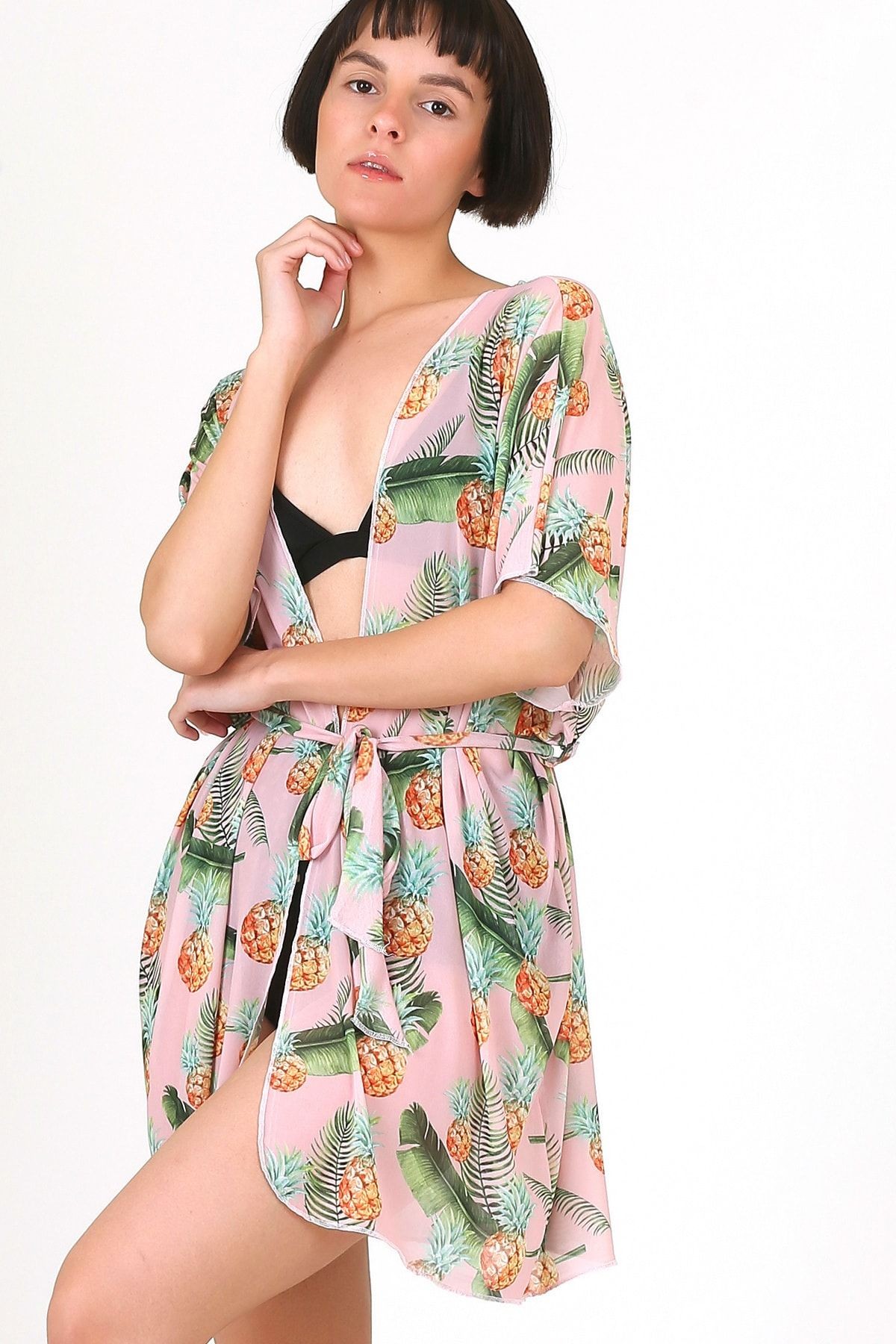 Pareo Plaj Elbisesi Kimono Std Ananas Somon