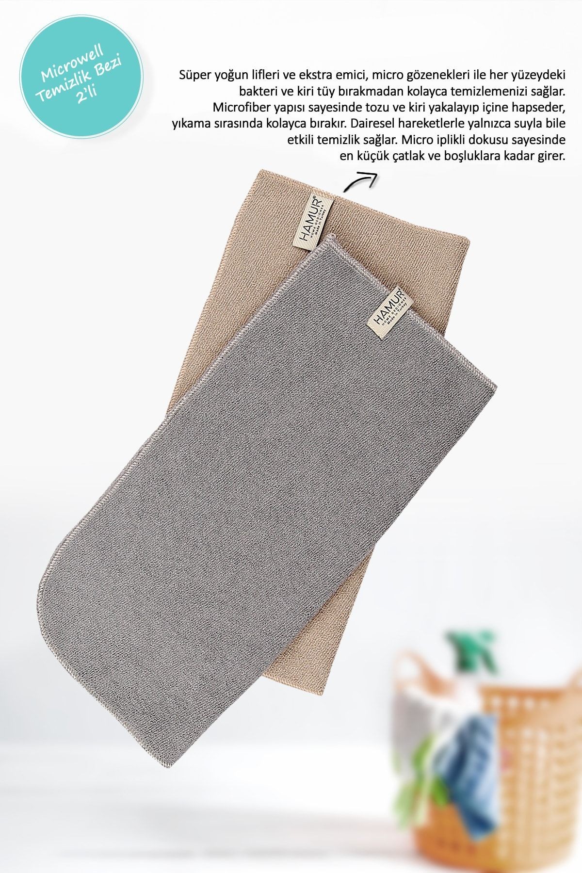 Microwell 2 Li Mikrofiber Temizlik Bezi Bej-gri