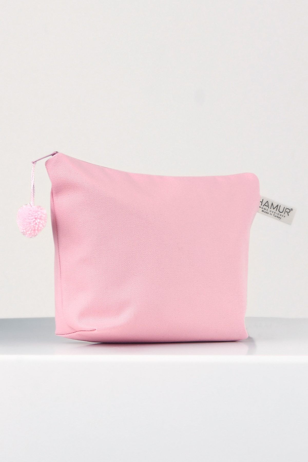 Makyaj Çantası Ponponlu Pembe Çok Amaçlı Clutch Çanta