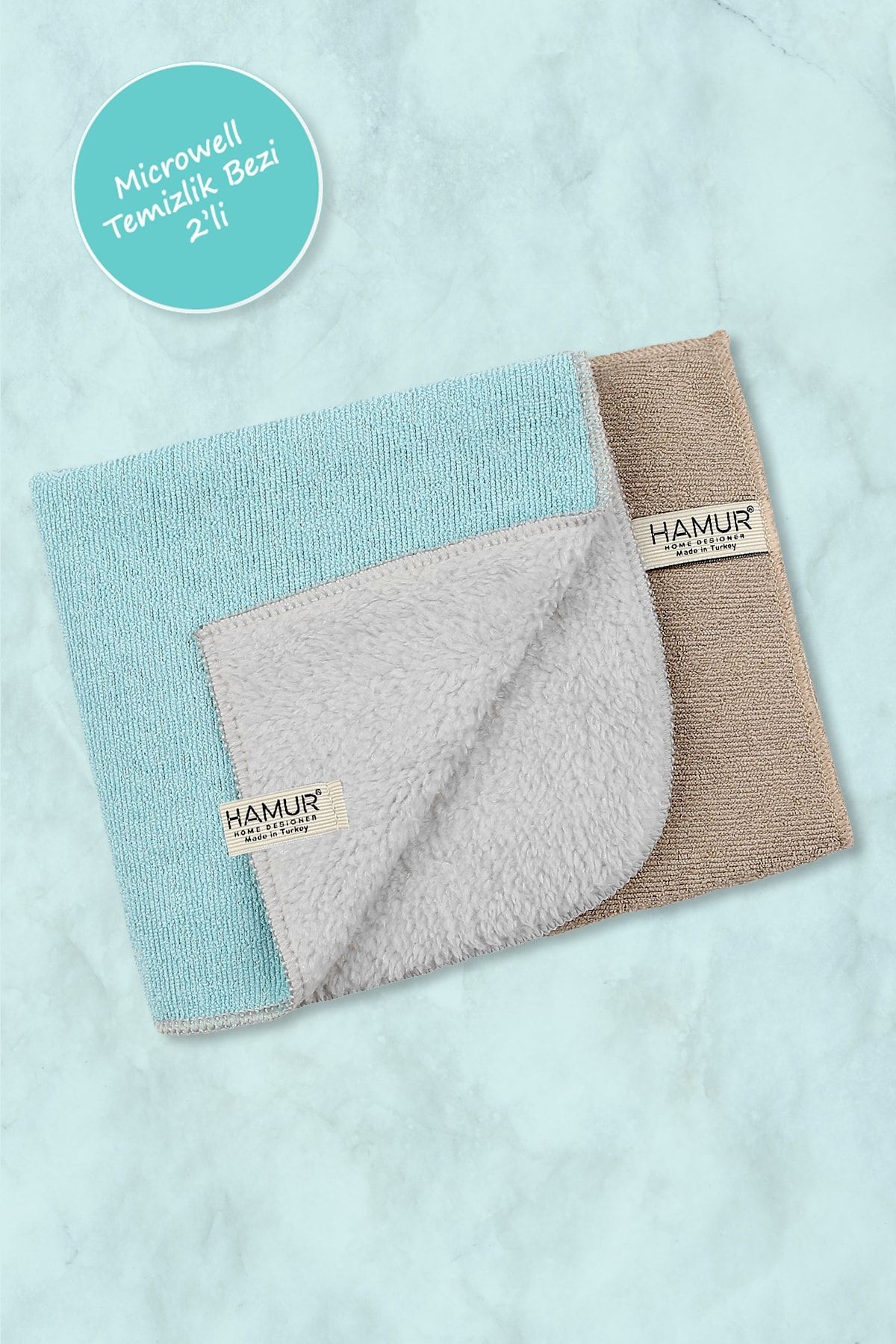 Microwell 2 Li Mikrofiber Temizlik Bezi Bej-mint