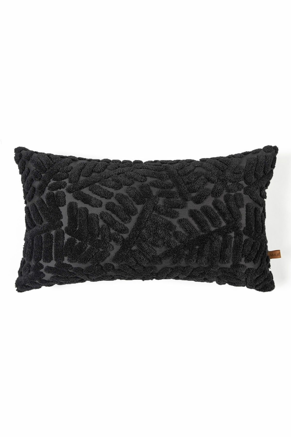 Bohem Özel Tasarım Punch Panç Desen Dikdörtgen Dekoratif Kırlent Kılıfı Forest Siyah 28x50 cm
