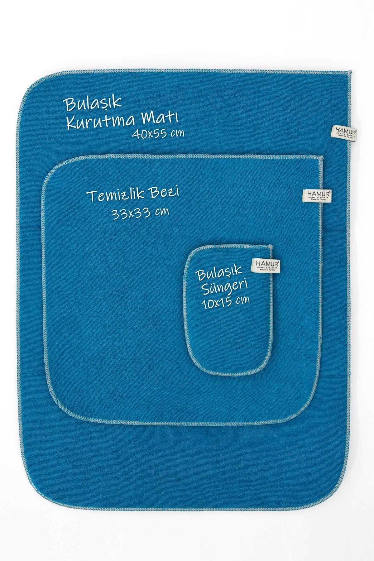 Microwell 3 Prç Set Microfiber Bulaşık Kurutma Matı Mutfak Seti 3'lü Kurulama Bezi Örtüsü Petrolgri