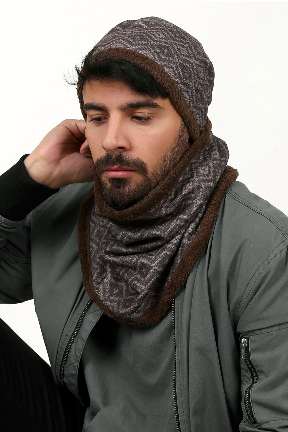 Kahverengi Erkek Bere Ve Boyunluk 2li Set Takım Bb-103