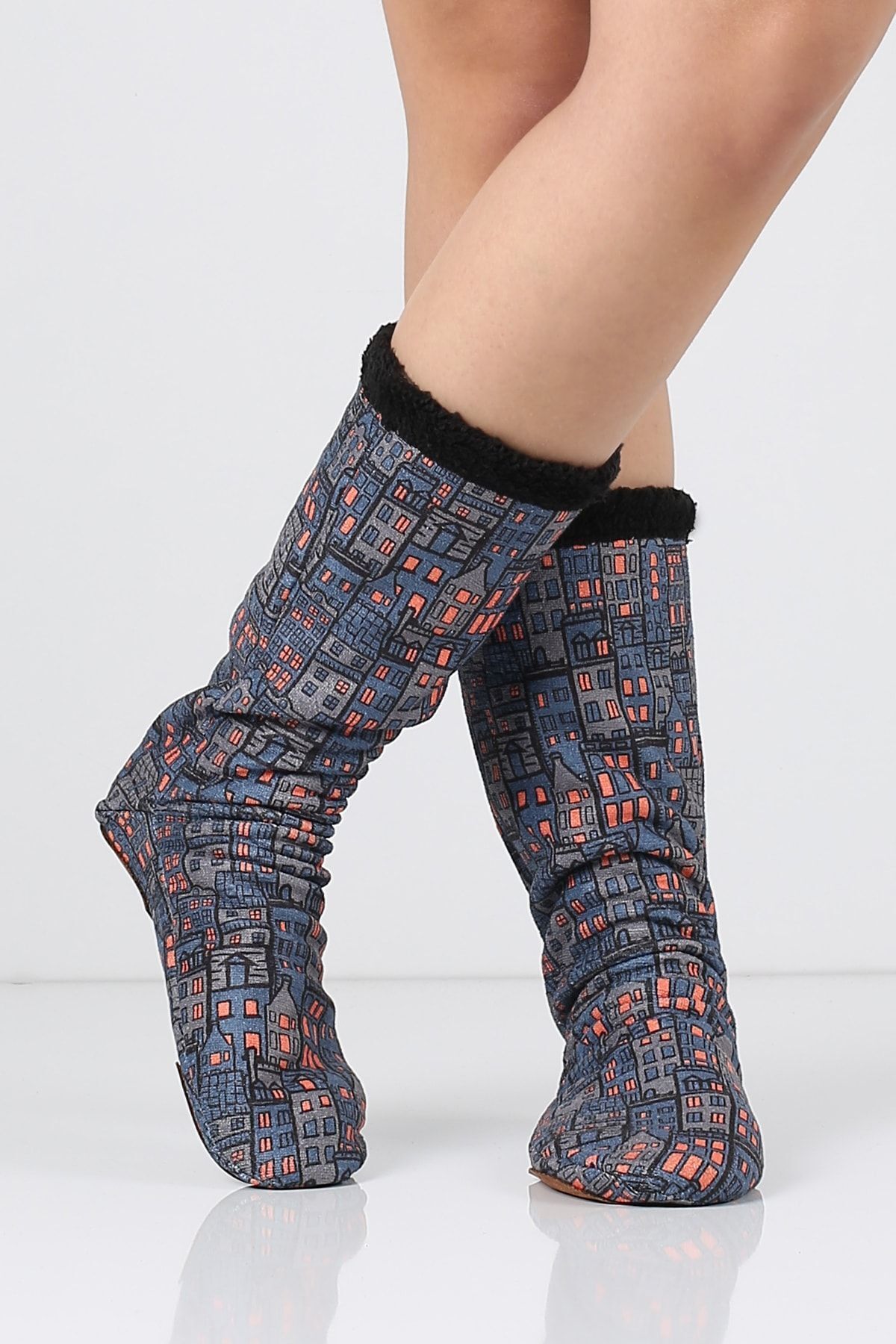 Renkli Desenli Kışlık Çorap Kaydırmaz Patik Crp-051 Well Siyah 43-44