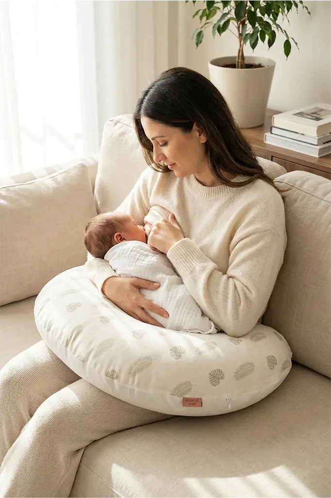 Anne ve bebek için ergonomik emzirme yastığı
