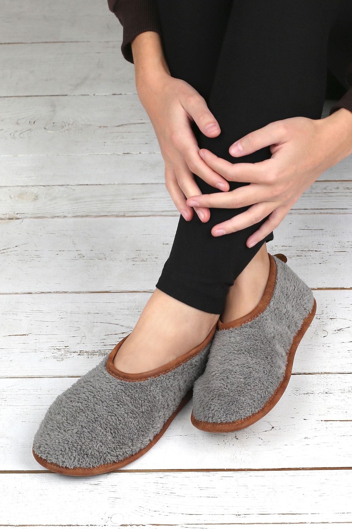 Kışlık Kaymaz Deri Taban Ev Patiği Ptk-gw Gri 38-40