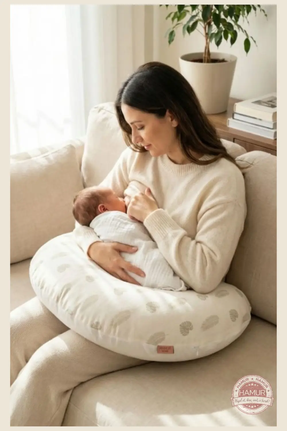 Anne ve bebek için ergonomik emzirme yastığı