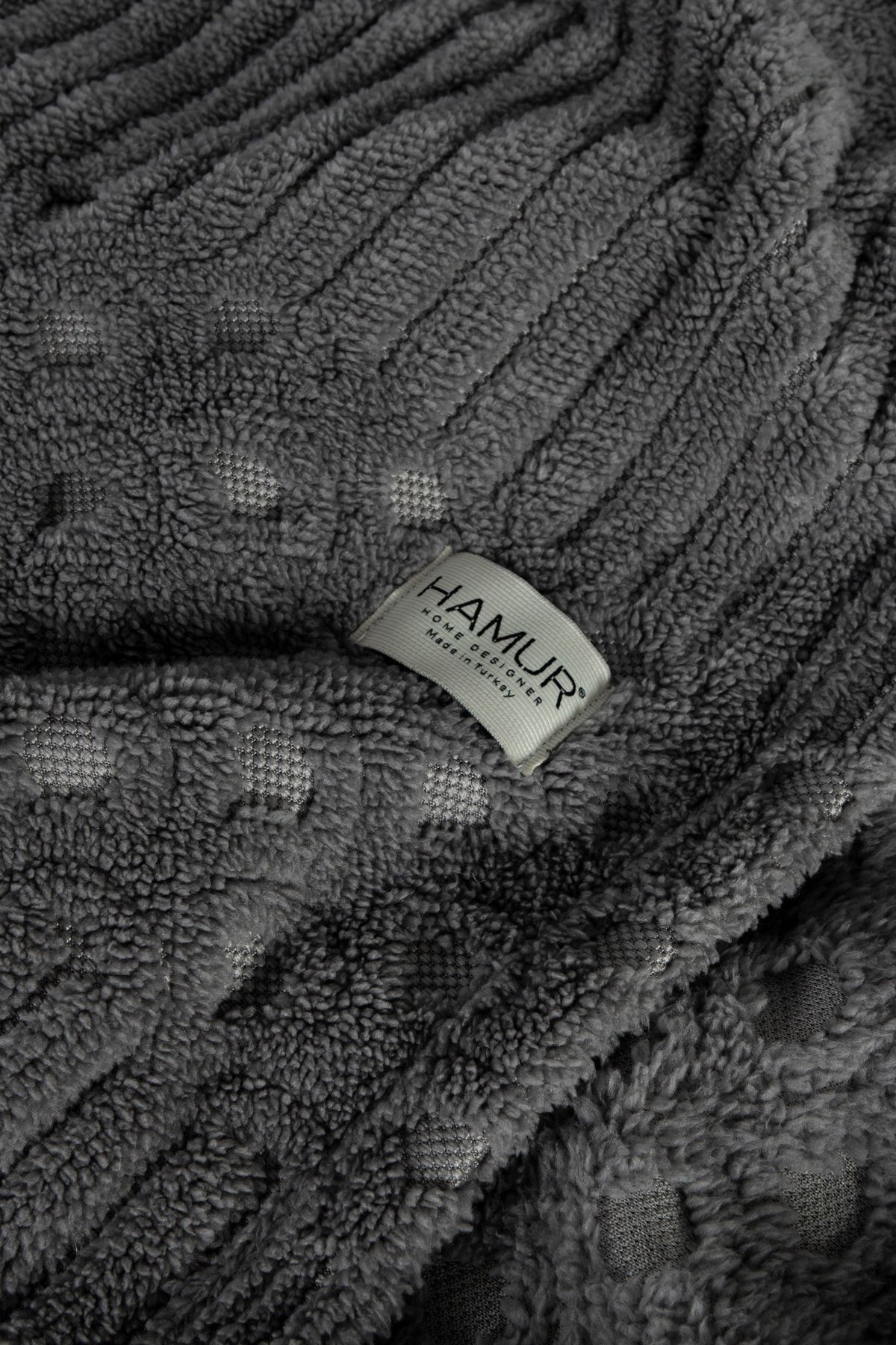 Petek Tek Kişilik Jakarlı Örme Battaniye Koyu Gri