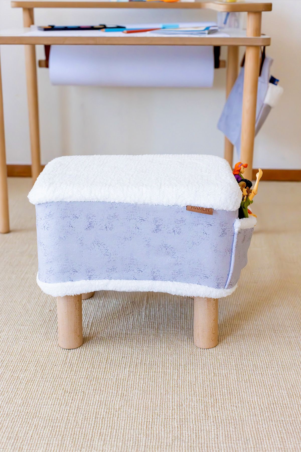 Dekoratif Puf/Tabure Cepli Kids Solid Gri
