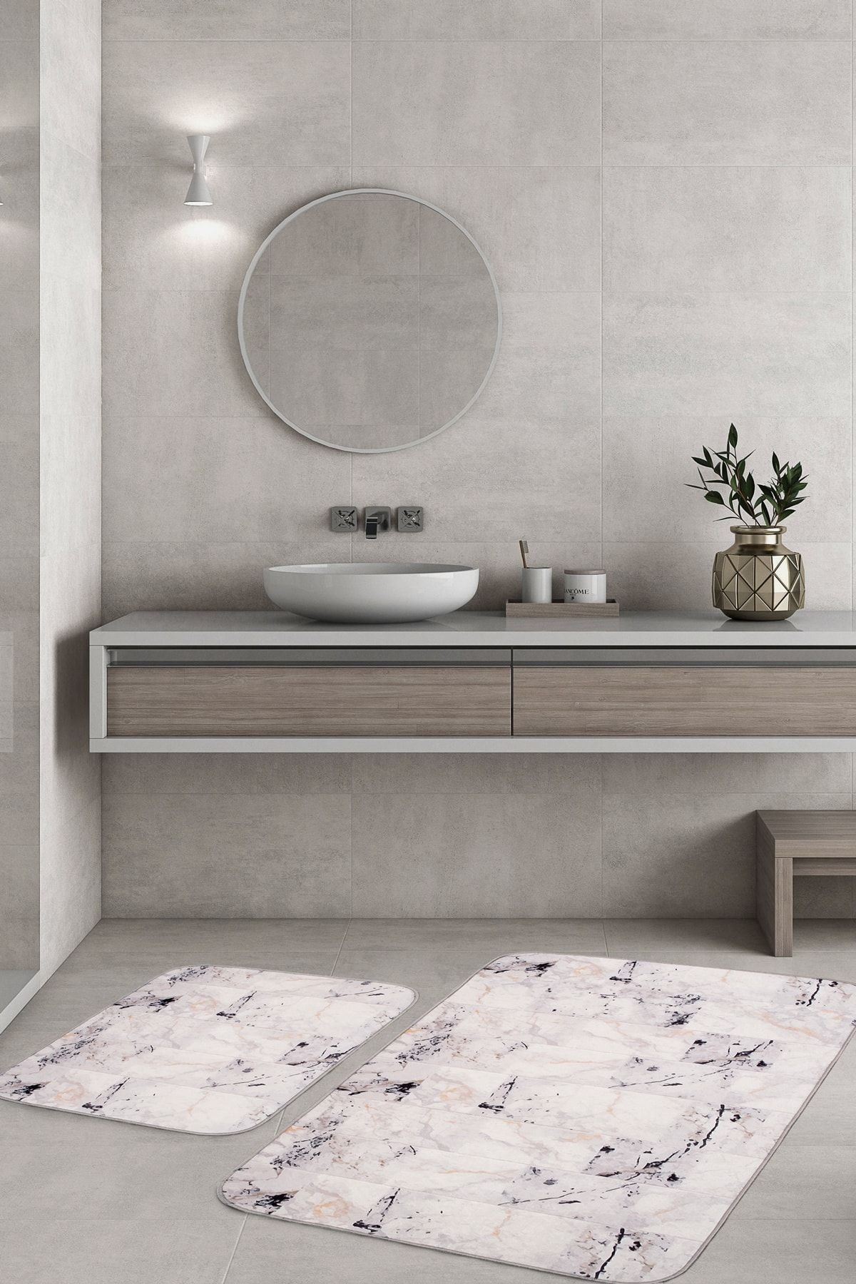 Stone 2 'li Set Banyo Paspası Kaymaz Taban Banyo Halısı