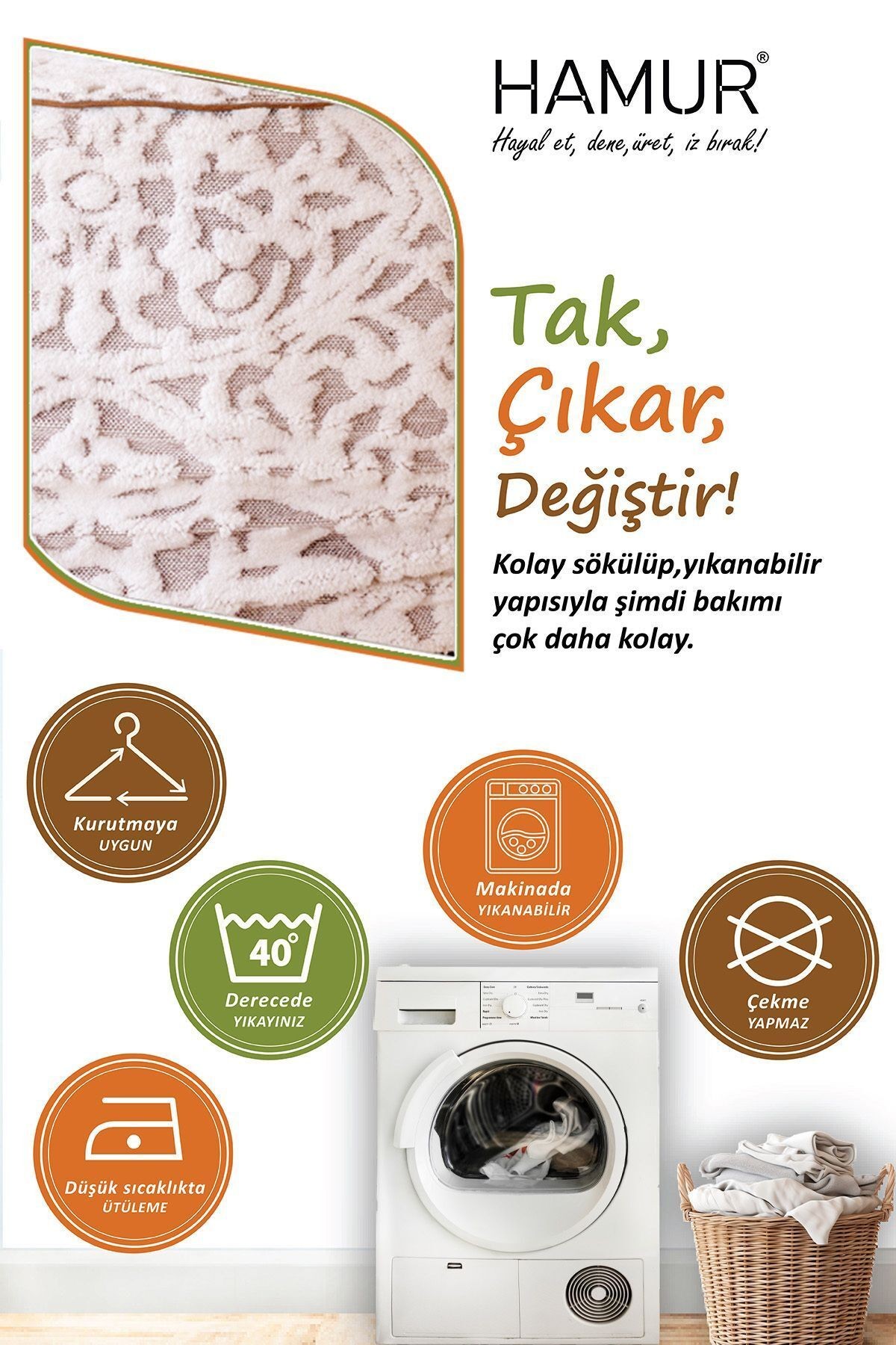 Yıkanabilir Puf Tabure Kılıfı Tak-Çıkar-Değiştir-Yenile Orta Sehpa Kılıfı By Motif Bej