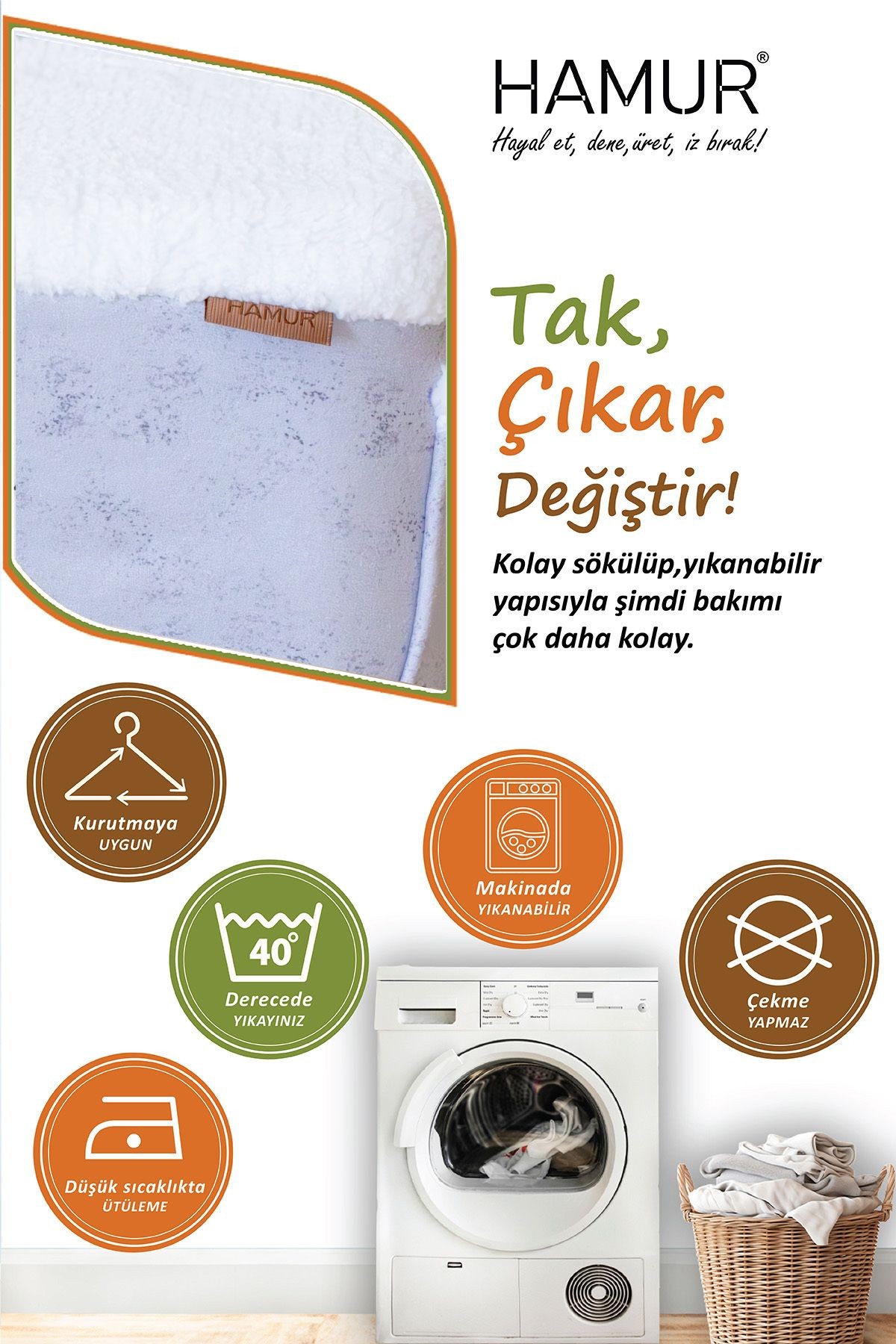 Tek kılıf Puf/Tabure Cepli Kids Solid Gri