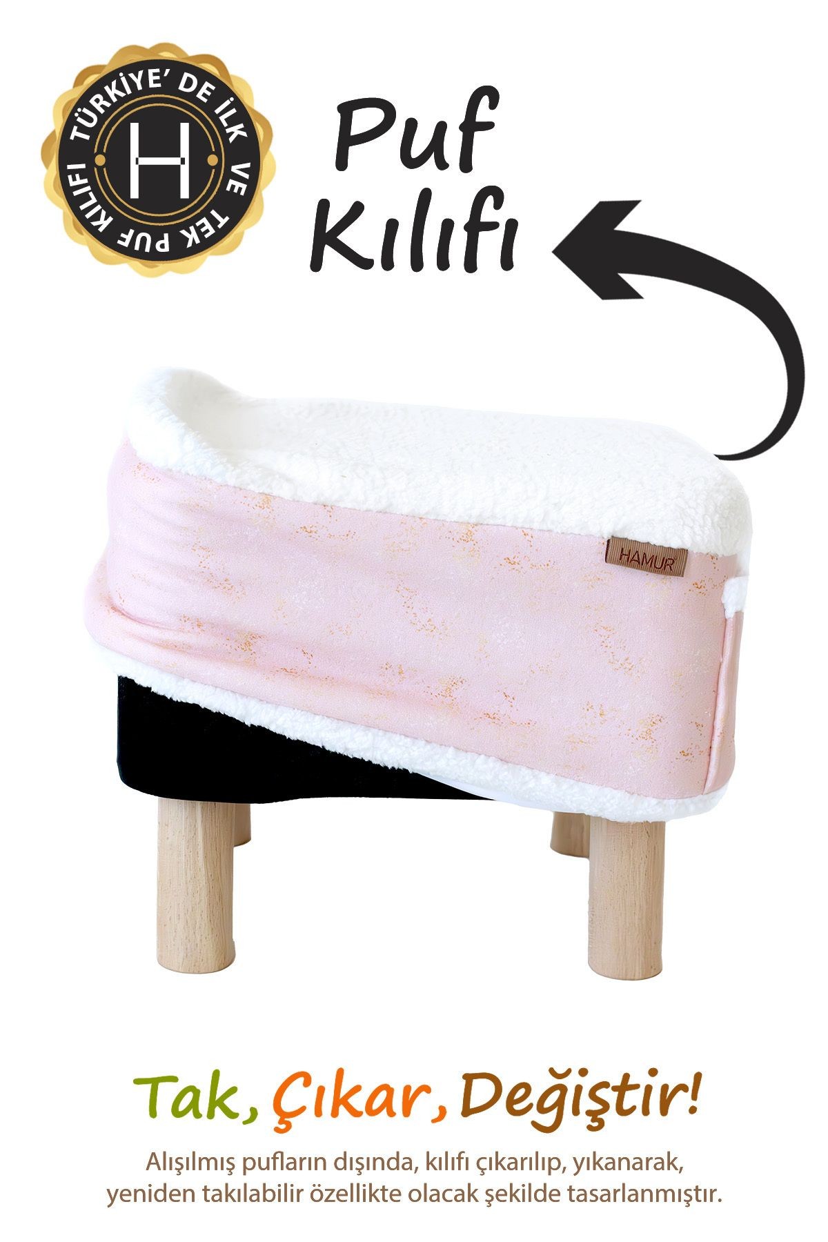 Tek kılıf Puf/Tabure Cepli Kids Solid P.Pembe