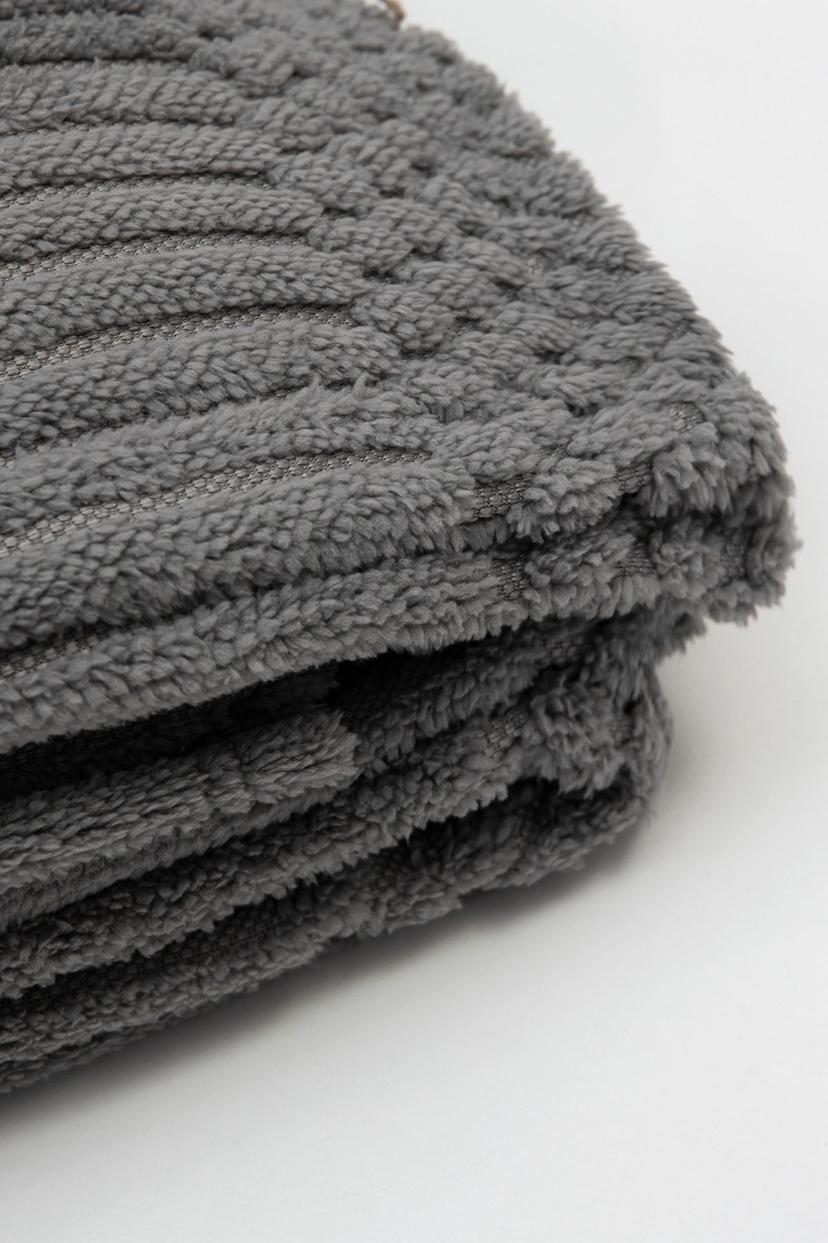 Shelly Tek Kişilik Jakarlı Örme Battaniye Koyu Gri