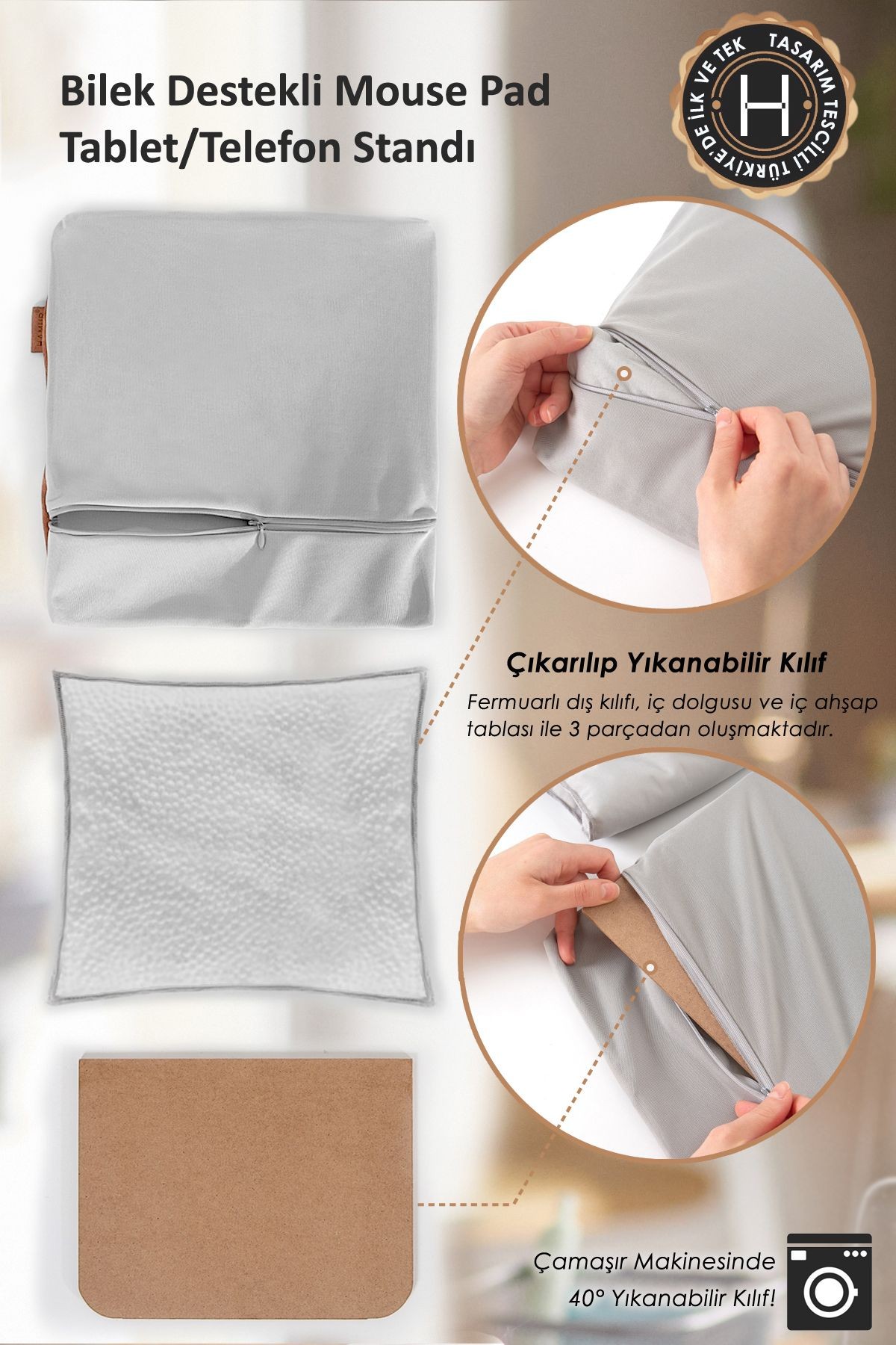 Mousepad Bilek Destekli Ped/Yastık Gri