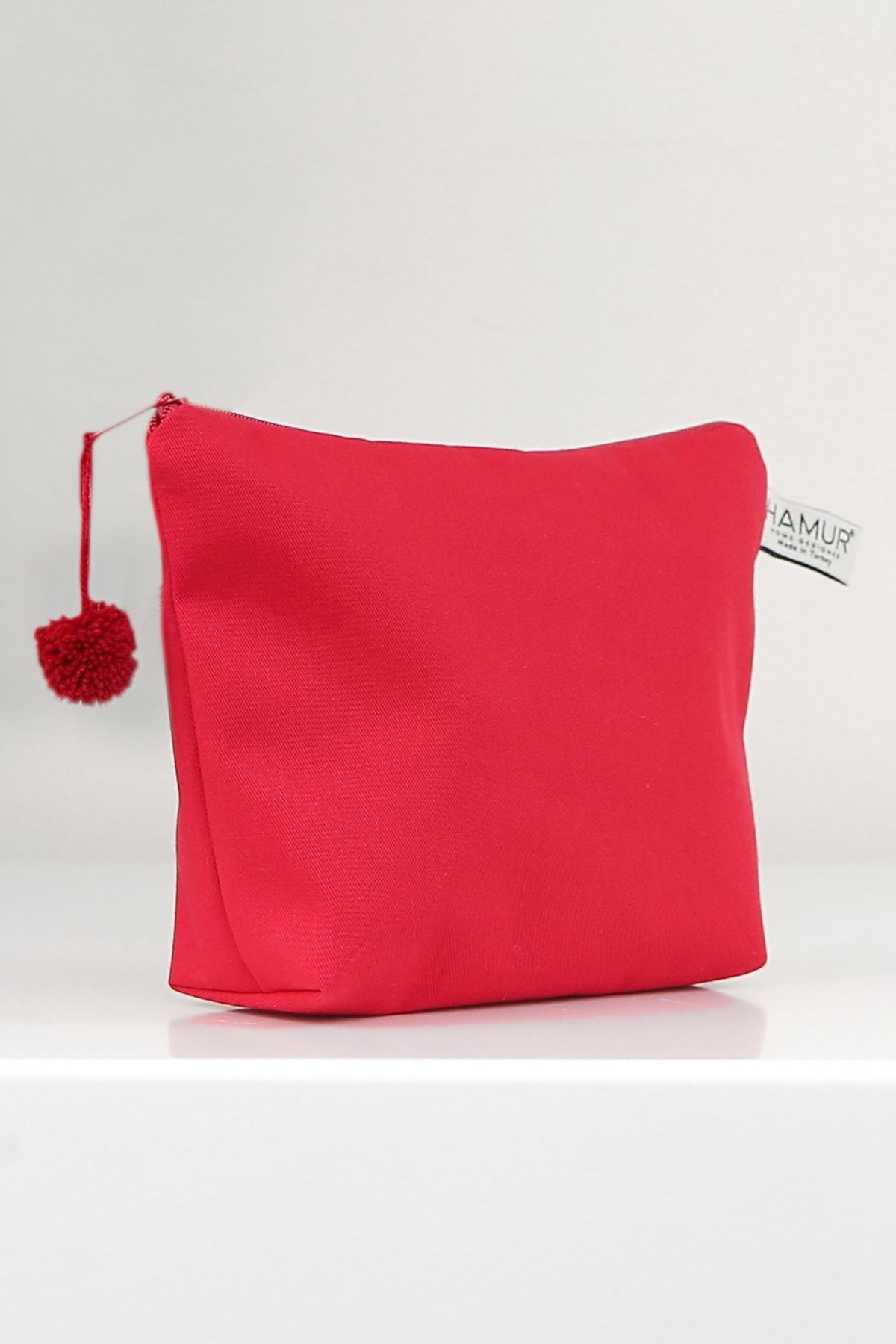 Makyaj Çantası Ponponlu Kırmızı Çok Amaçlı Clutch Çanta