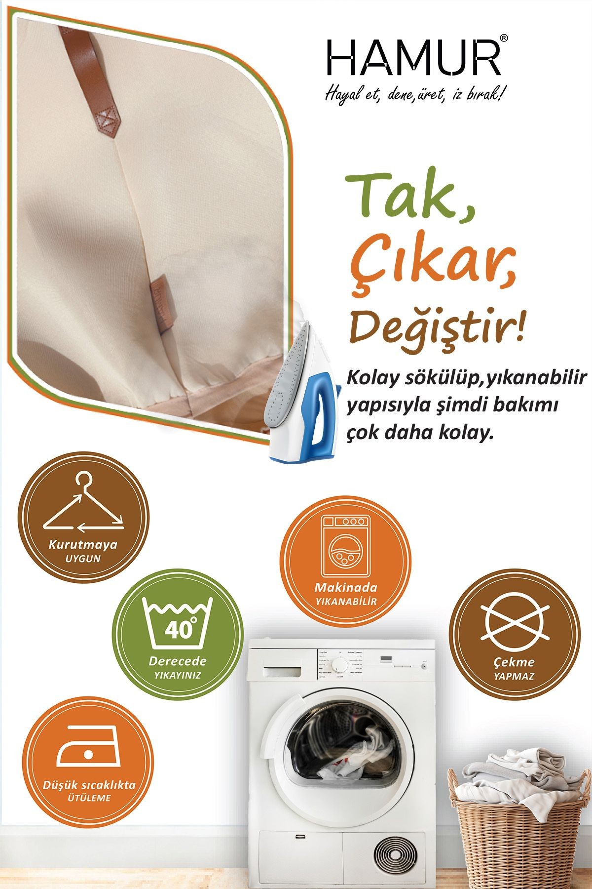 Yıkanabilir Puf Tabure Kılıfı Tak-Çıkar-Değiştir-Yenile Orta Sehpa Kılıfı By Meek Bej