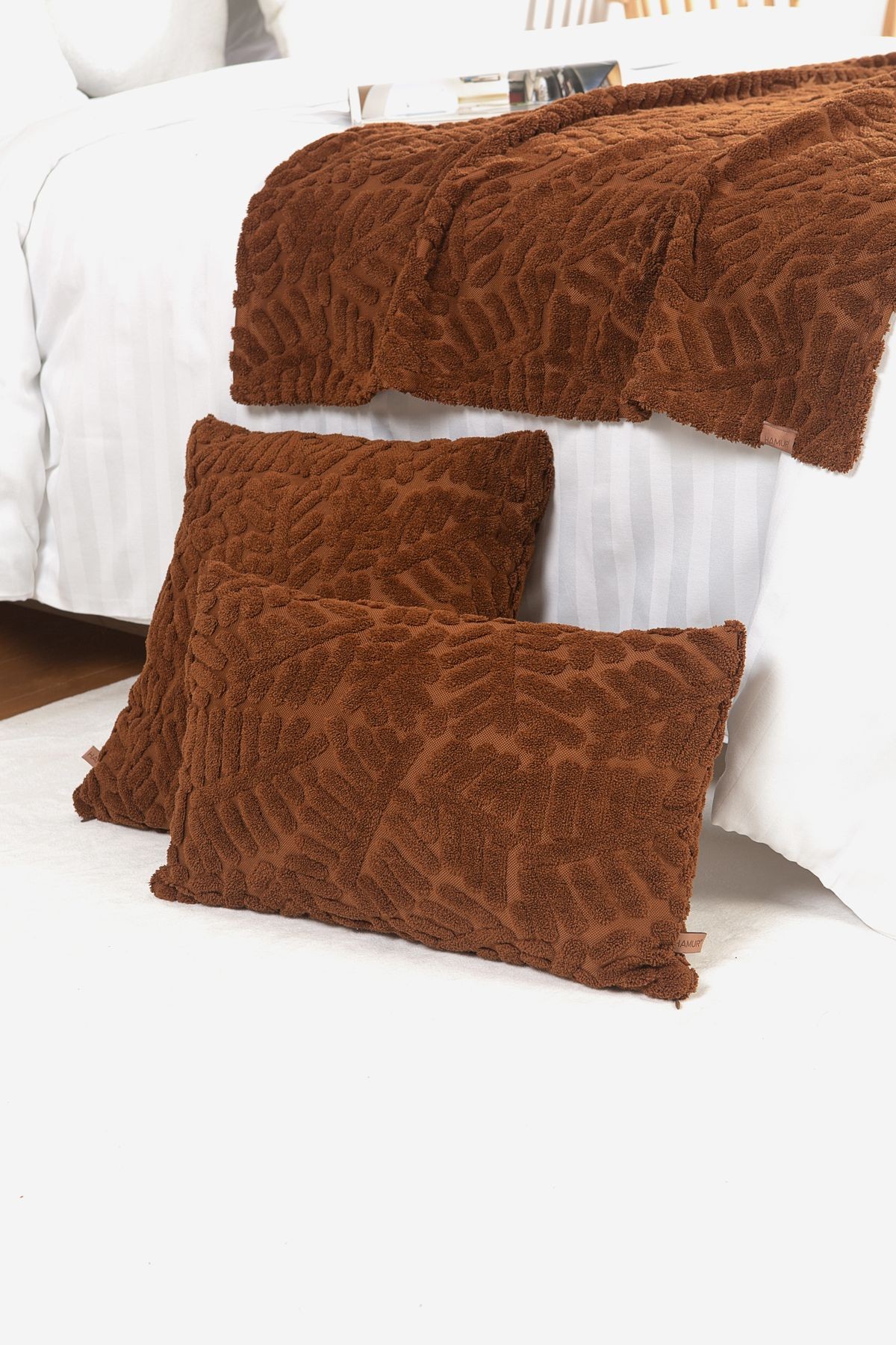 Jakarlı Yatak Runner Set Forest Taba