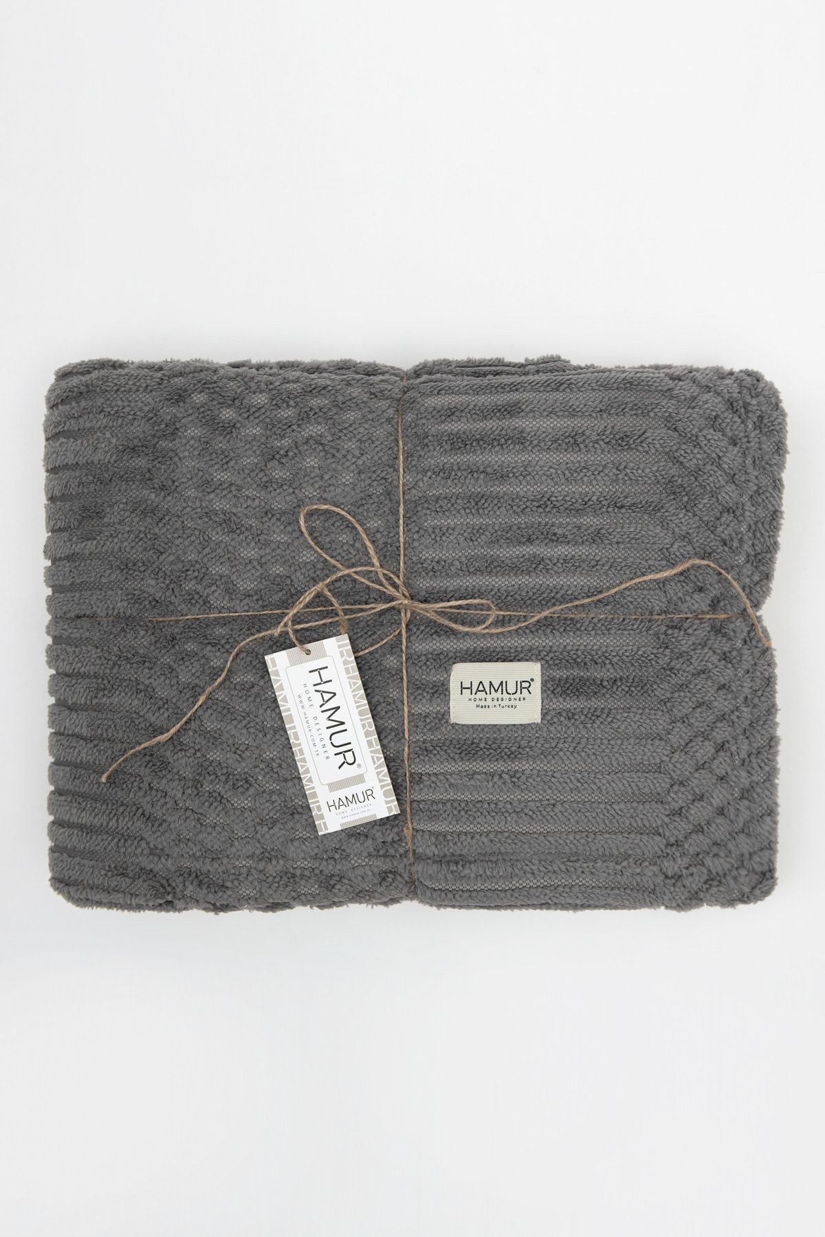 Shelly Tek Kişilik Jakarlı Örme Battaniye Koyu Gri