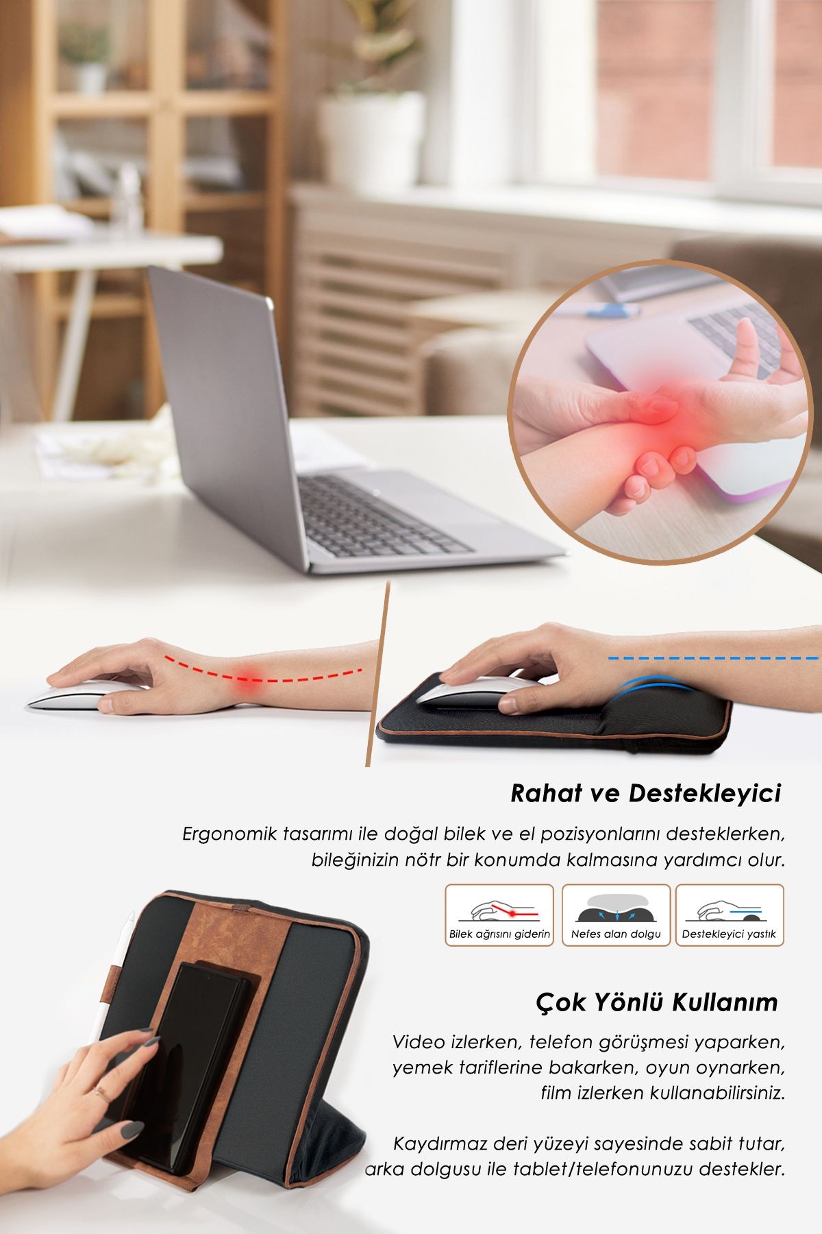 Mousepad Bilek Destekli Ped/Yastık Siyah