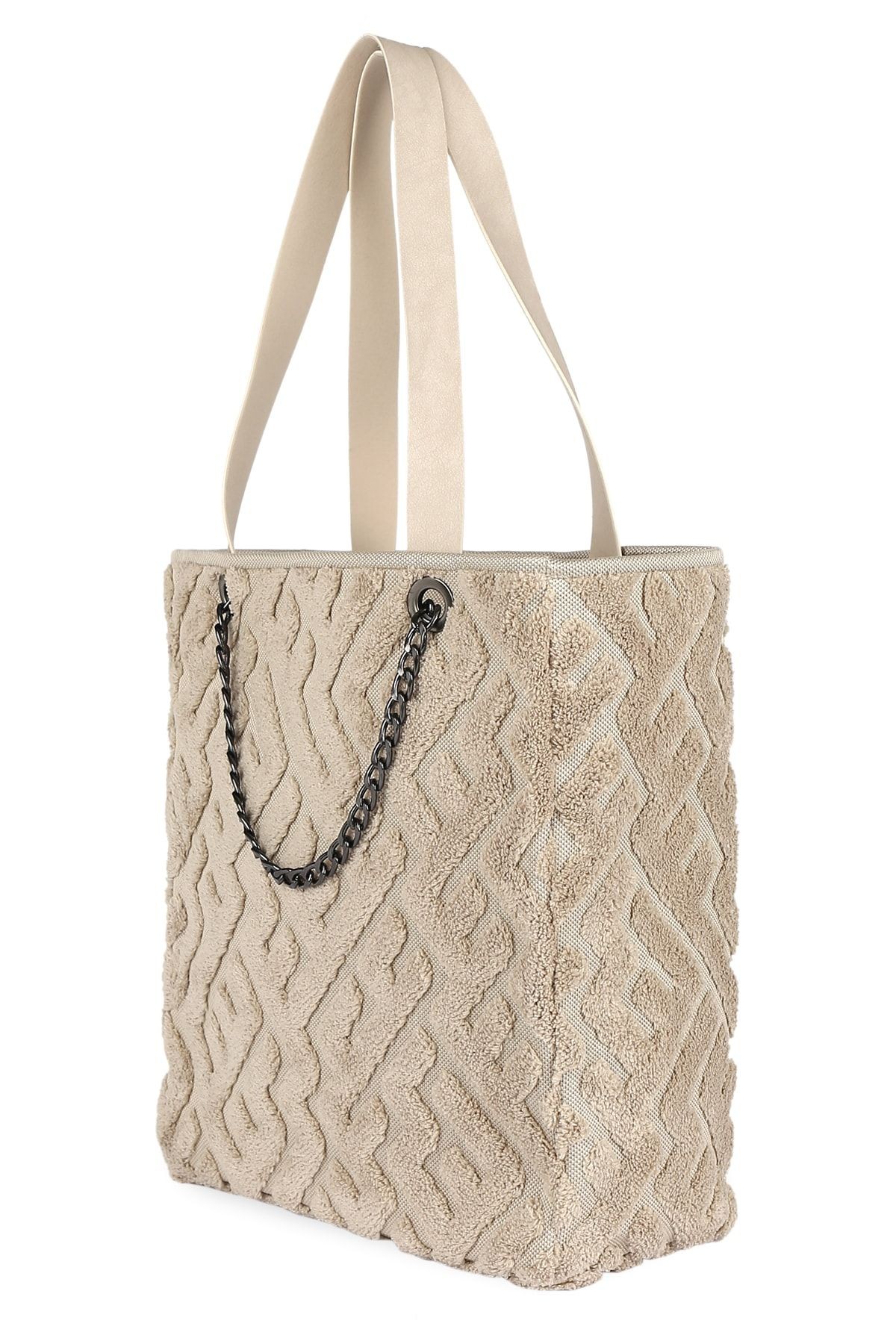 Kadın Kumaş El Ve Omuz Çantası Maze Natural Kürklü Peluş Örme Kol Çantası