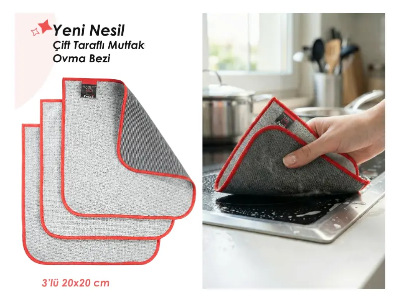 HAMUR Twino 20x20 cm çift taraflı mutfak ovma bezleri