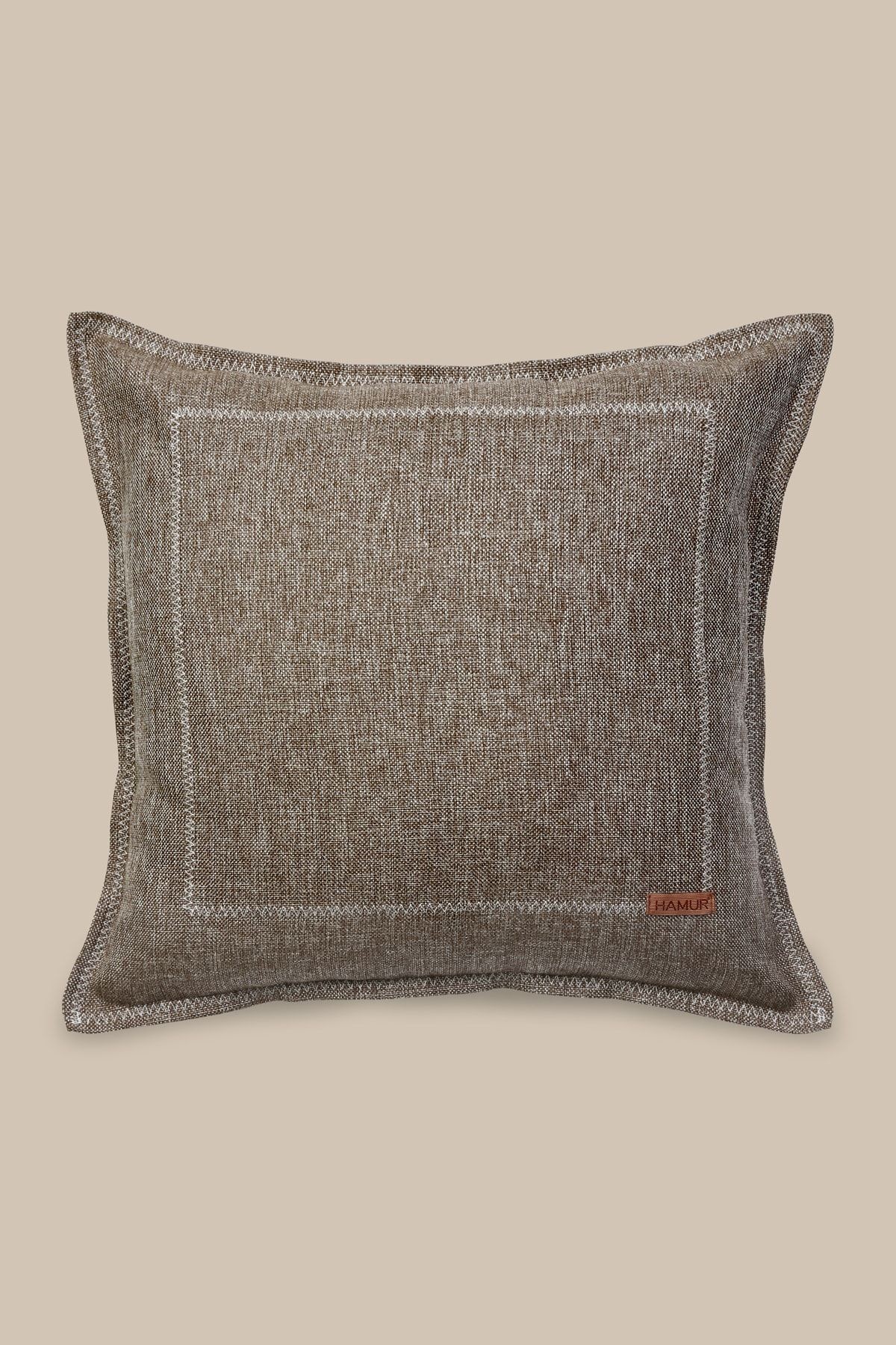 Etnik Vintage Işlemeli Dokuma Kırlent Kılıfı Boho Frame Kahve 44x44 cm