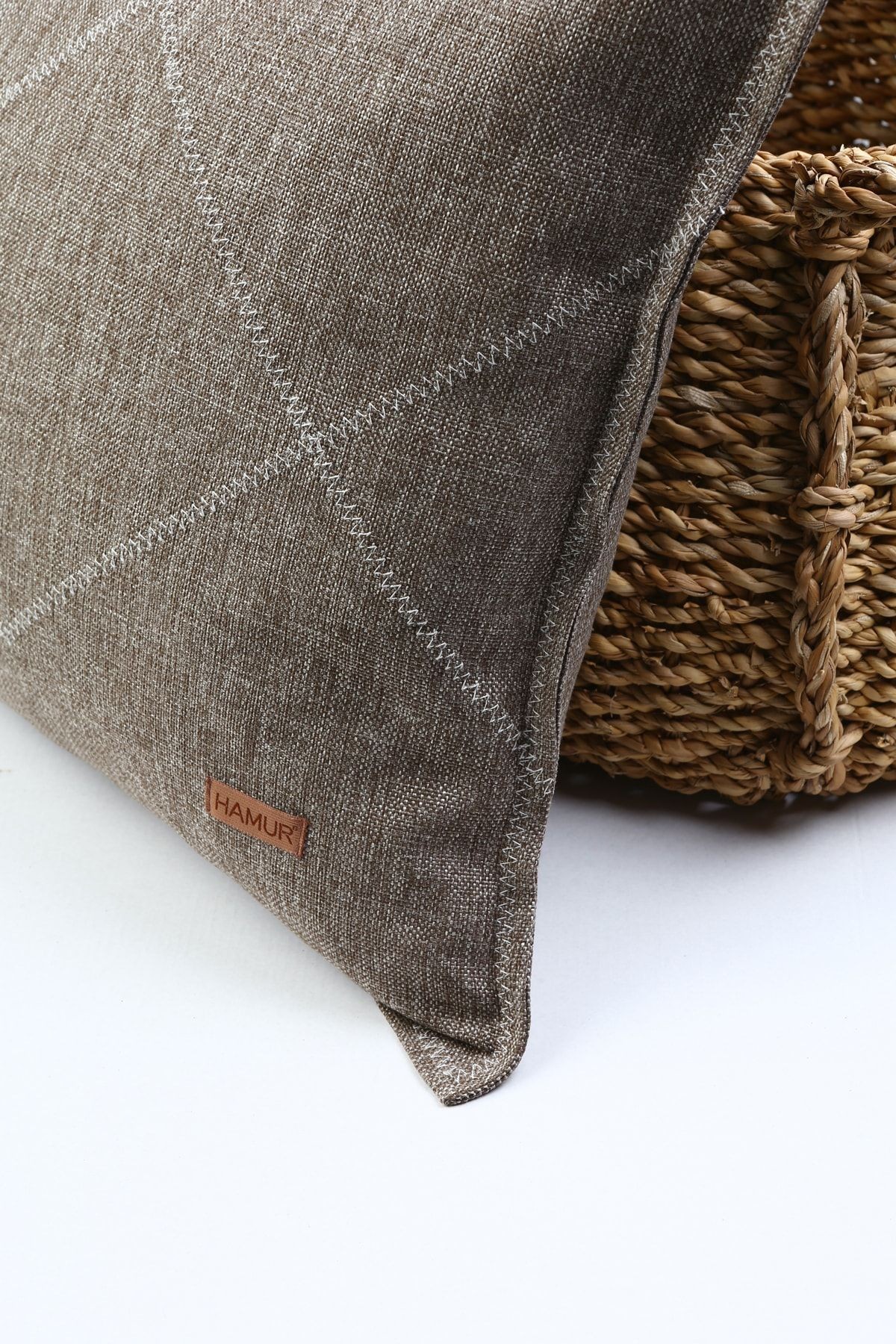 Etnik Vintage Işlemeli Dokuma Kırlent Kılıfı Boho Zigzag Kahve 44x44 cm