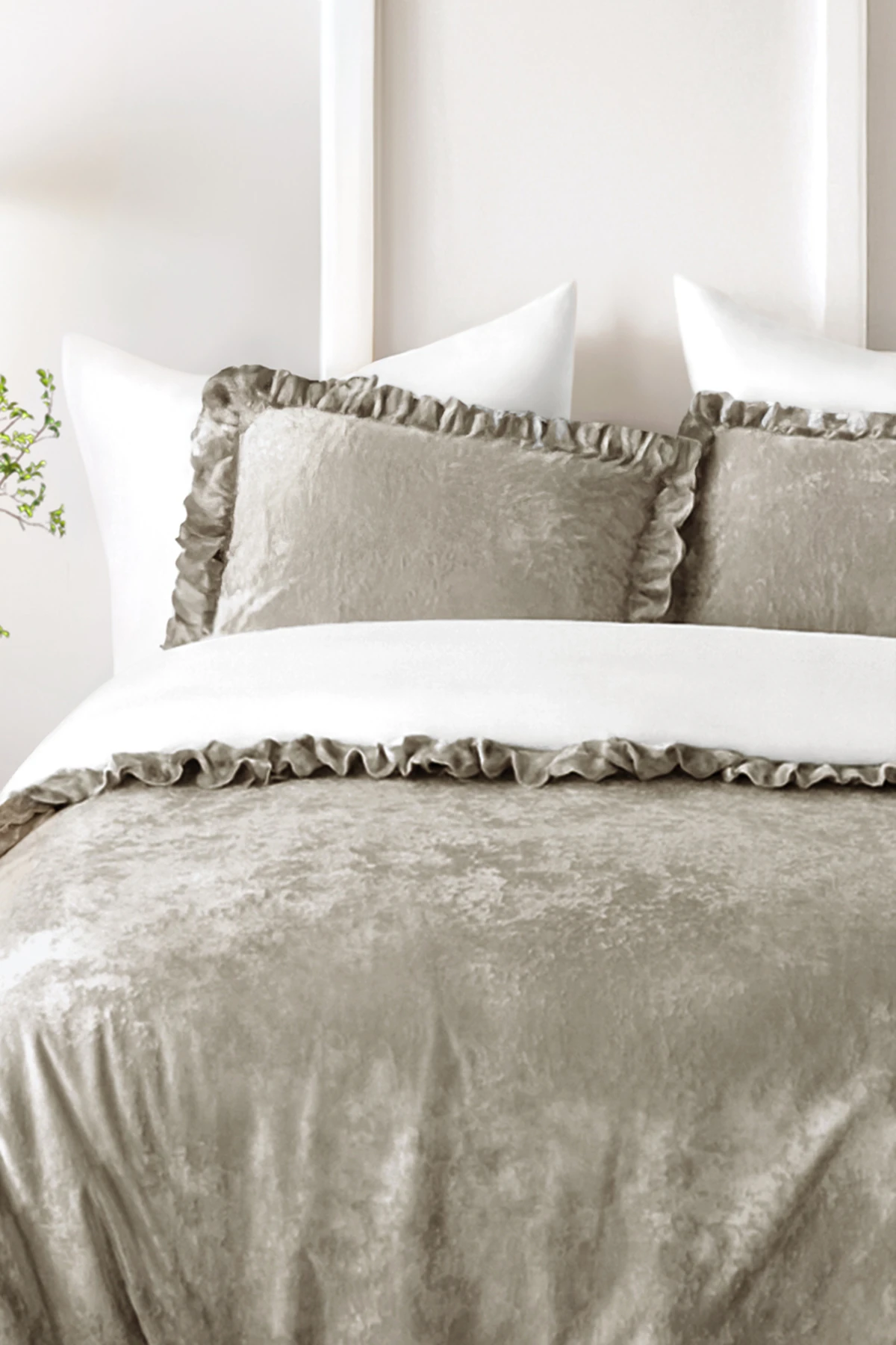 Kadife Yatak Örtüsü Ç.K Set 230x250 Vizon