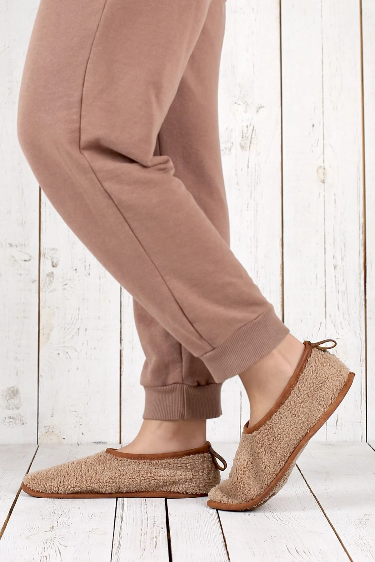 Kışlık Kaymaz Deri Taban Ev Patiği Ptk-bw Bej 38-40