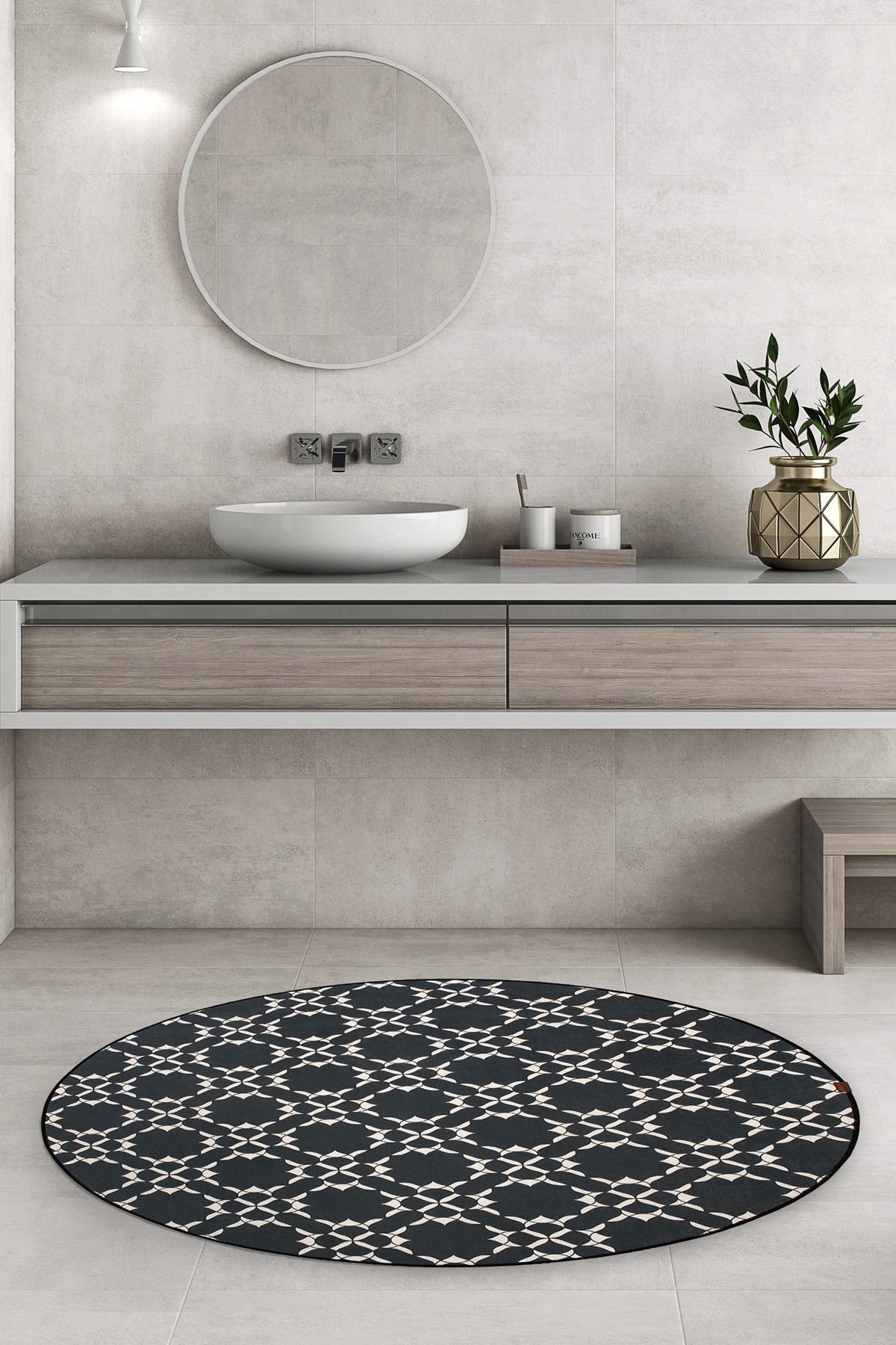 Hanor Yuvarlak Halı  Dekoratif Banyo Paspası 125x125 cm.