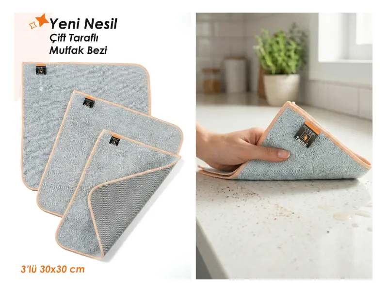 HAMUR Twino 30x30 cm çift taraflı mutfak bezleri ile tezgâh temizliği