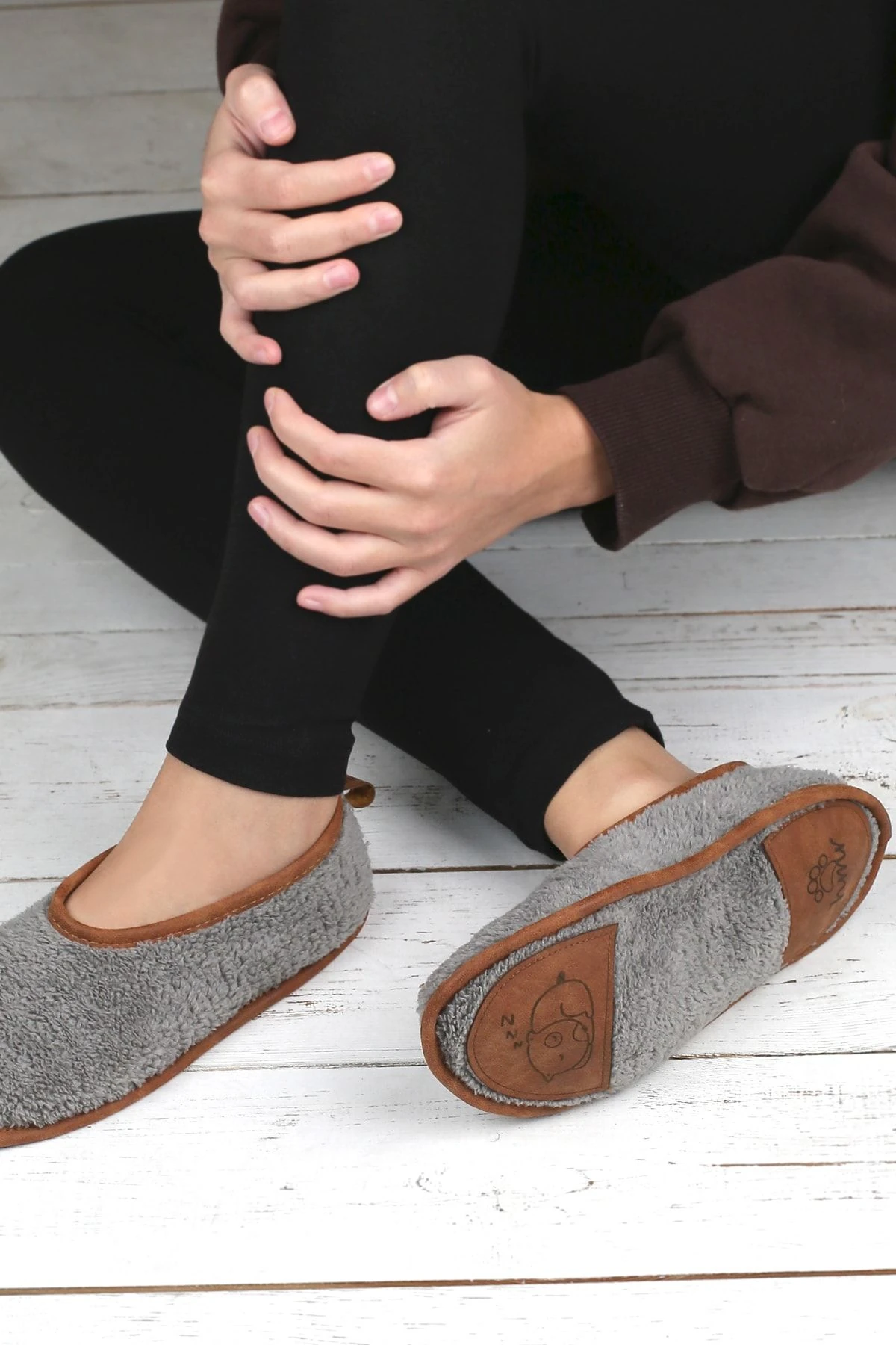 Kışlık Kaymaz Deri Taban Ev Patiği Ptk-gw Gri 38-40