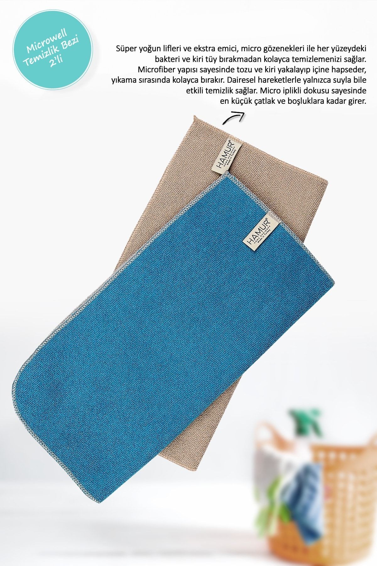 Microwell 2 Li Mikrofiber Temizlik Bezi Bej-petrol