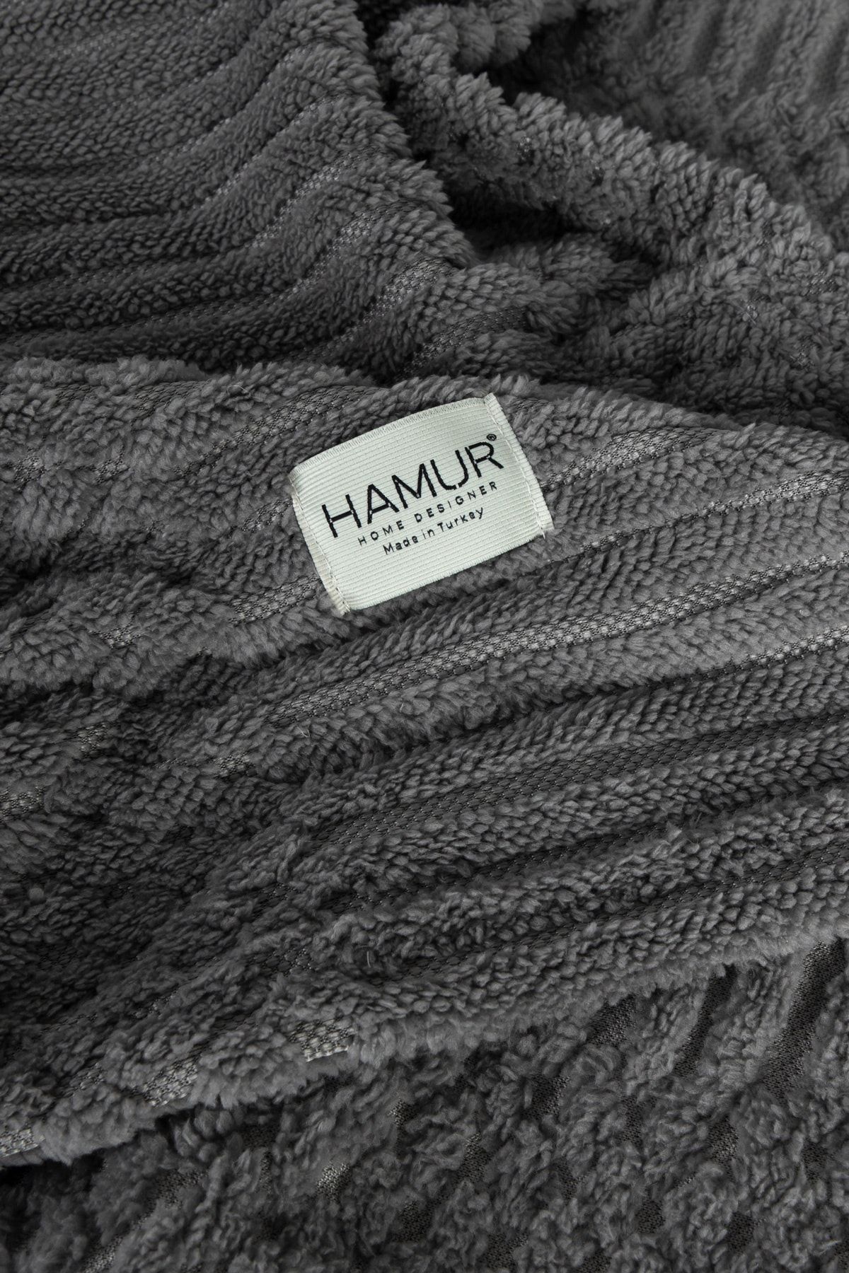 Shelly Tek Kişilik Jakarlı Örme Battaniye Koyu Gri