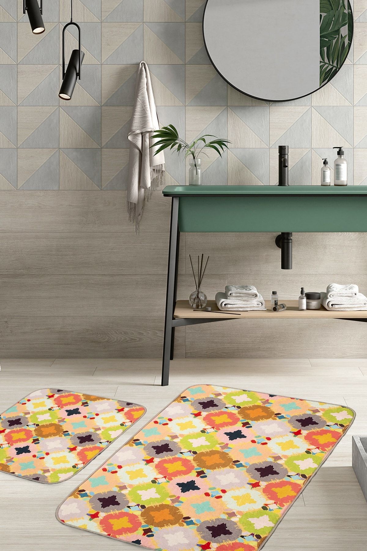 Ethnic 2 'li Set Banyo Paspası Kaymaz Taban Banyo Halısı