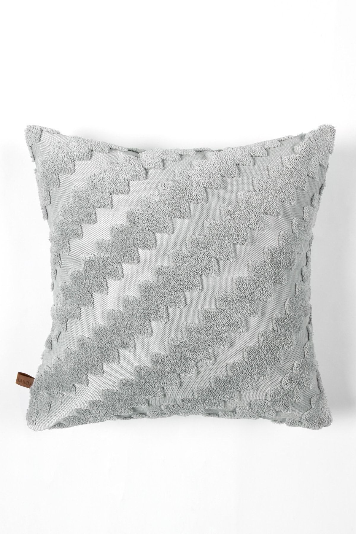 Bohem Özel Tasarım Punch Panç Desen Kare Dekoratif Kırlent Kılıfı Zigzag Gri 43x43 cm