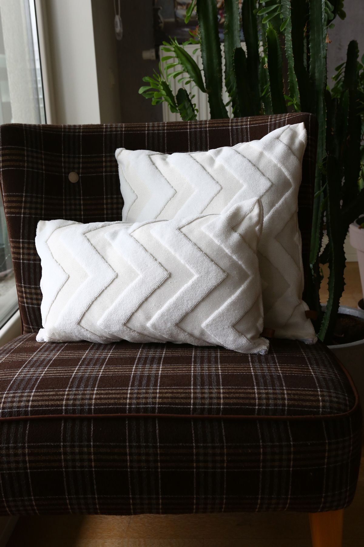 Bohem Punch Kırlent Kılıfı Line Ekru - 43x43 cm