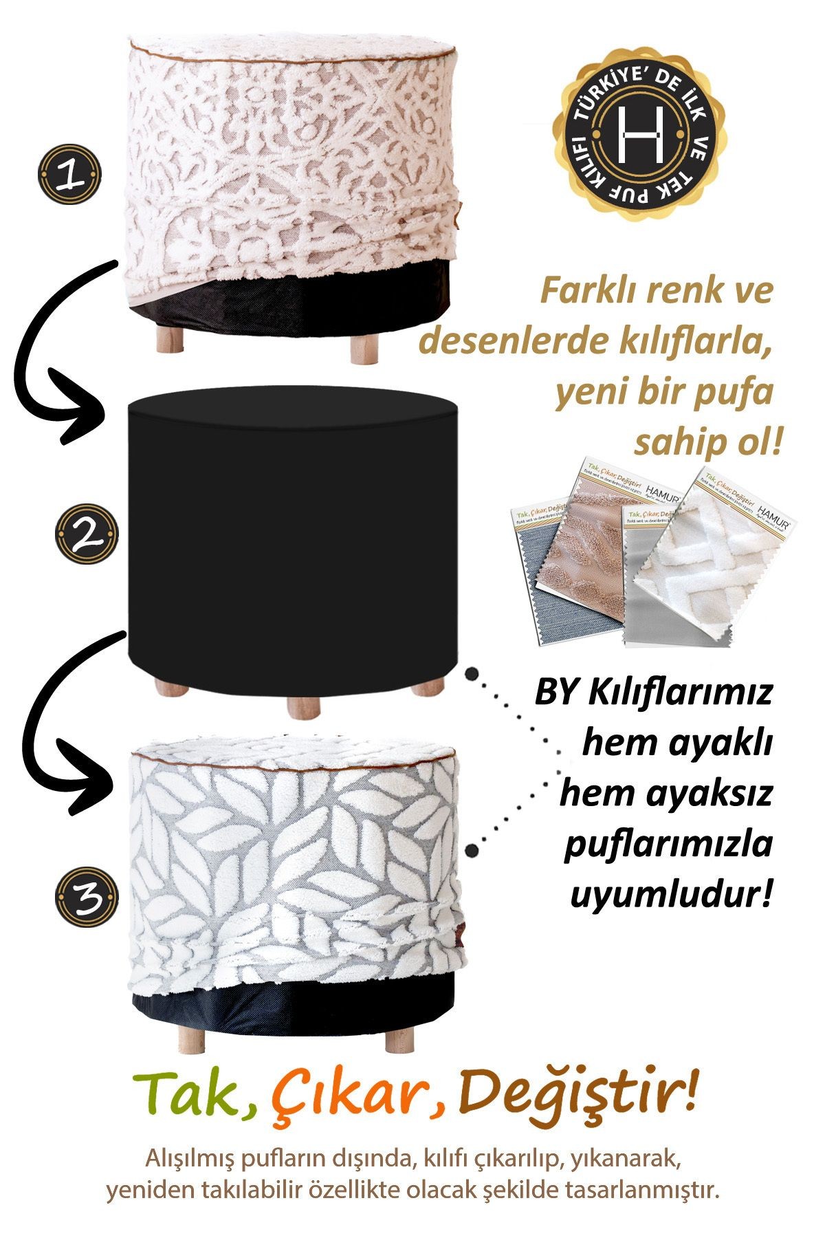 Yıkanabilir Kılıflı Puf Köşegen İskandinav Bohem Punch  Orta Sehpa Koltuk Tabure Elda Gri
