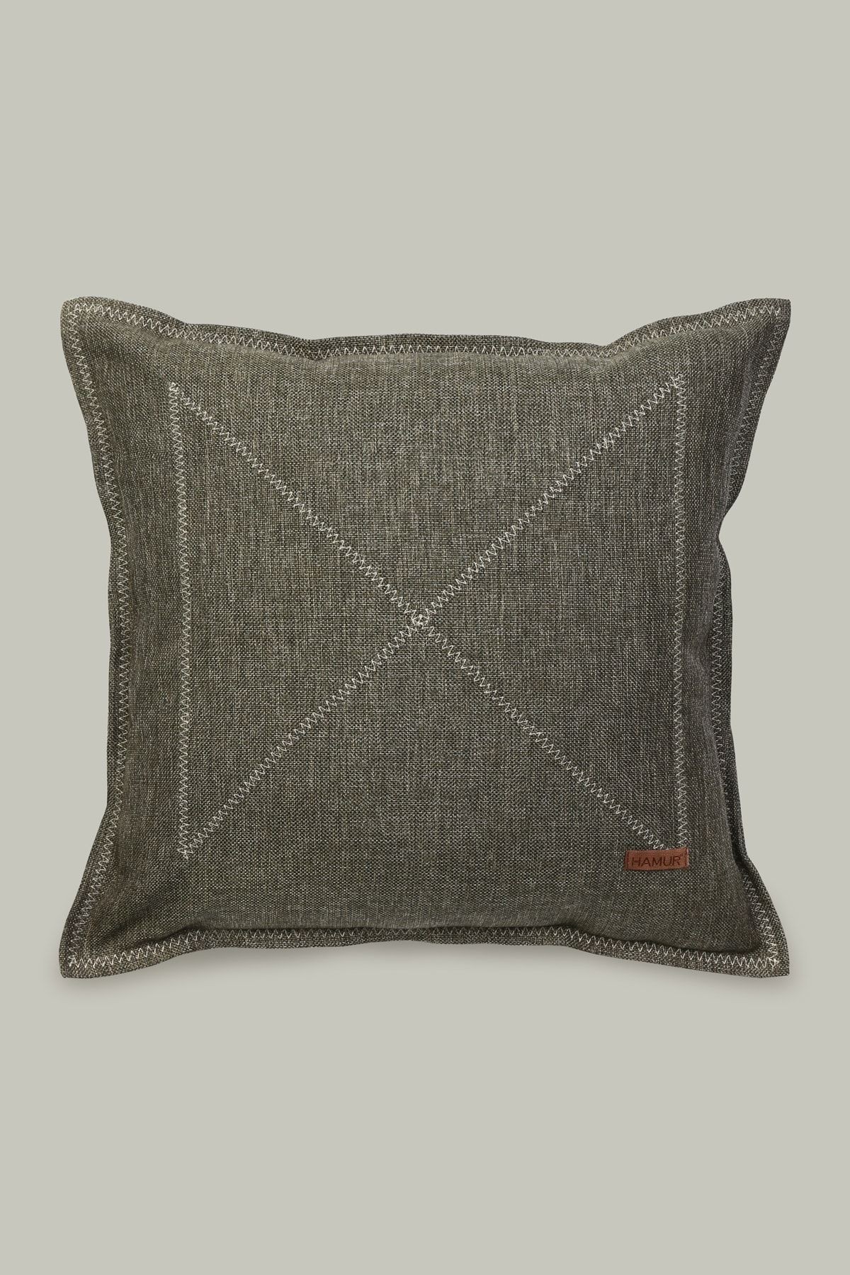 Etnik Vintage Işlemeli Dokuma Kırlent Kılıfı Boho Nordik Haki 44x44 cm