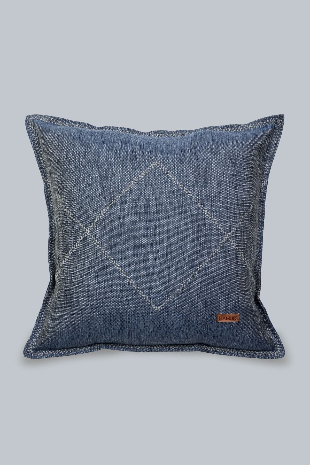 Etnik Vintage Işlemeli Dokuma Kırlent Kılıfı Boho Zigzag Lacivert 44x44 cm