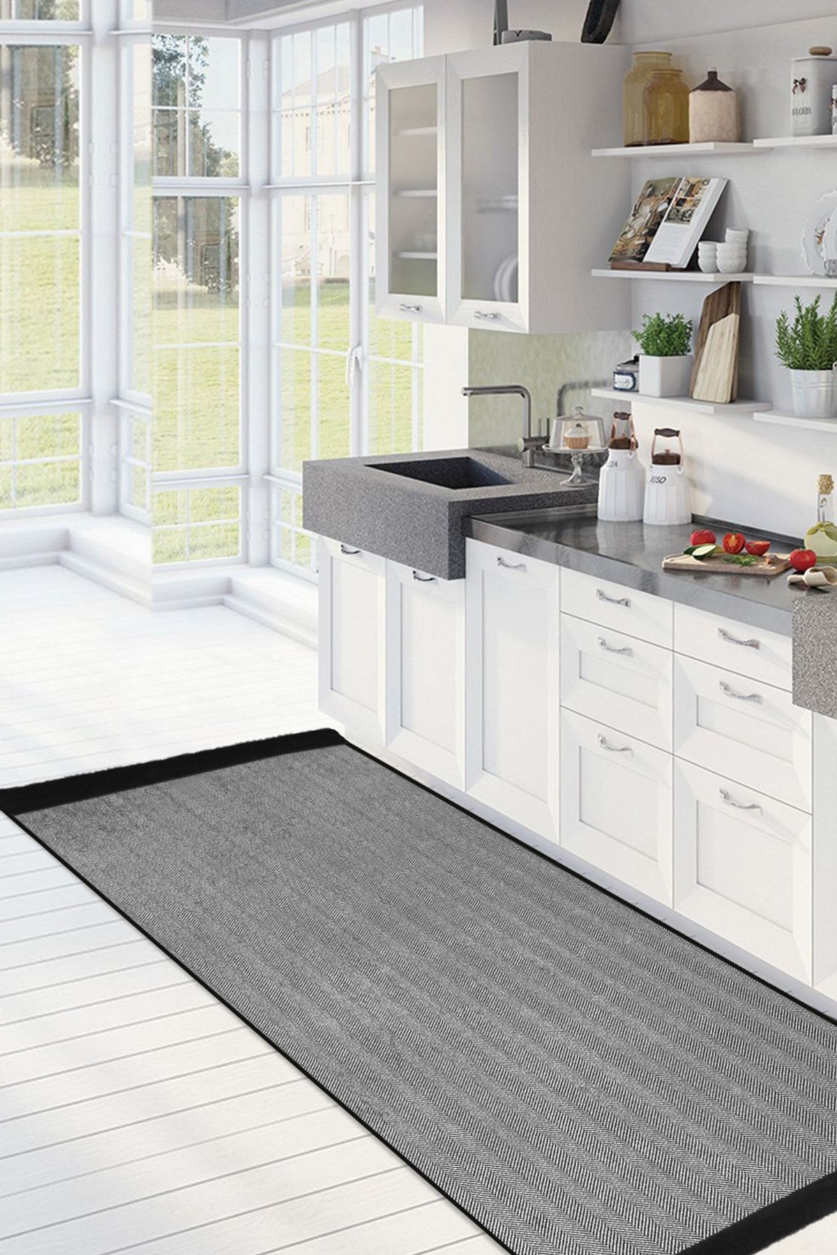 Native Kaymaz Taban Kilim Salon Halısı Mutfak Halısı Koridor Halısı Fabric Siyah