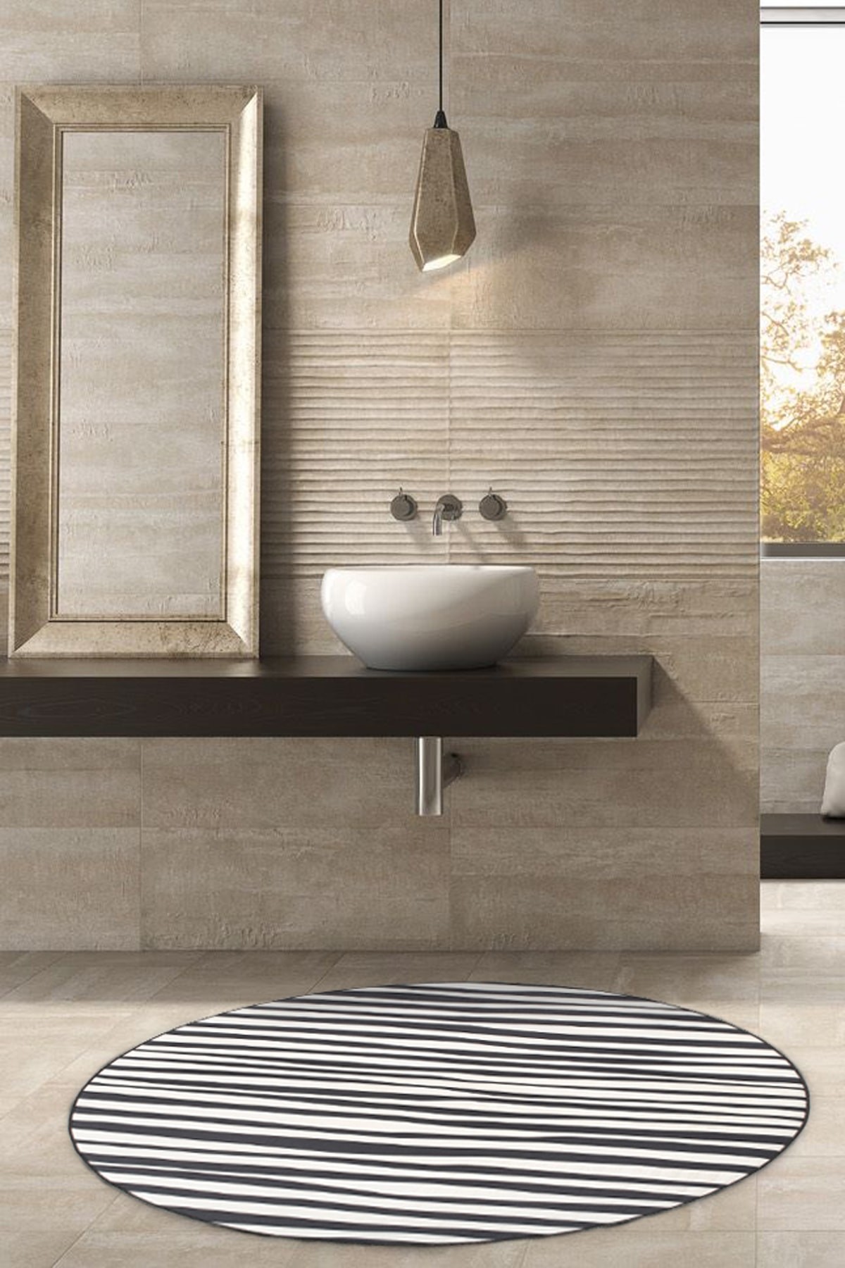 Zebra Yuvarlak Halı 125x125 Cm Dekoratif Banyo Paspası