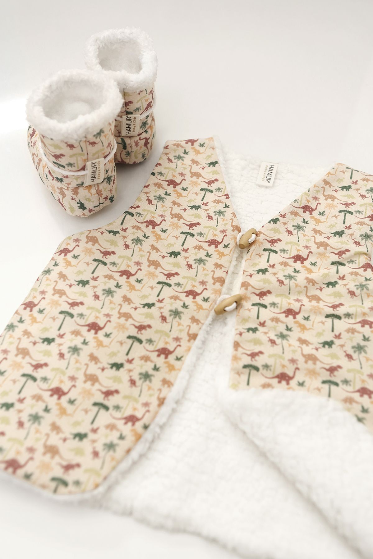 Bebek Yelek & Patik 6-12 Ay Dino Bej